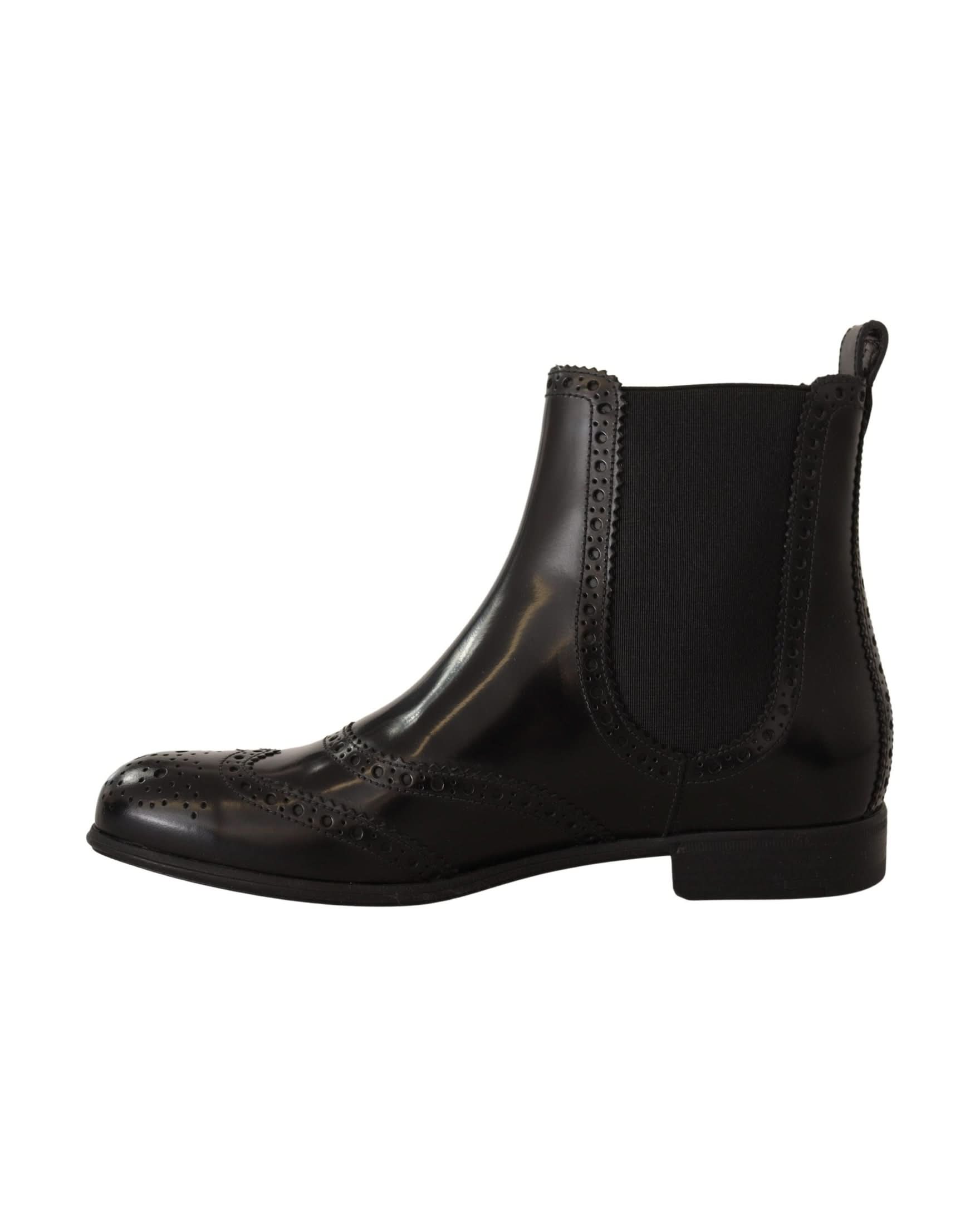 Dolce & Gabbana Black Leather Ankle High Flat Boots Boots