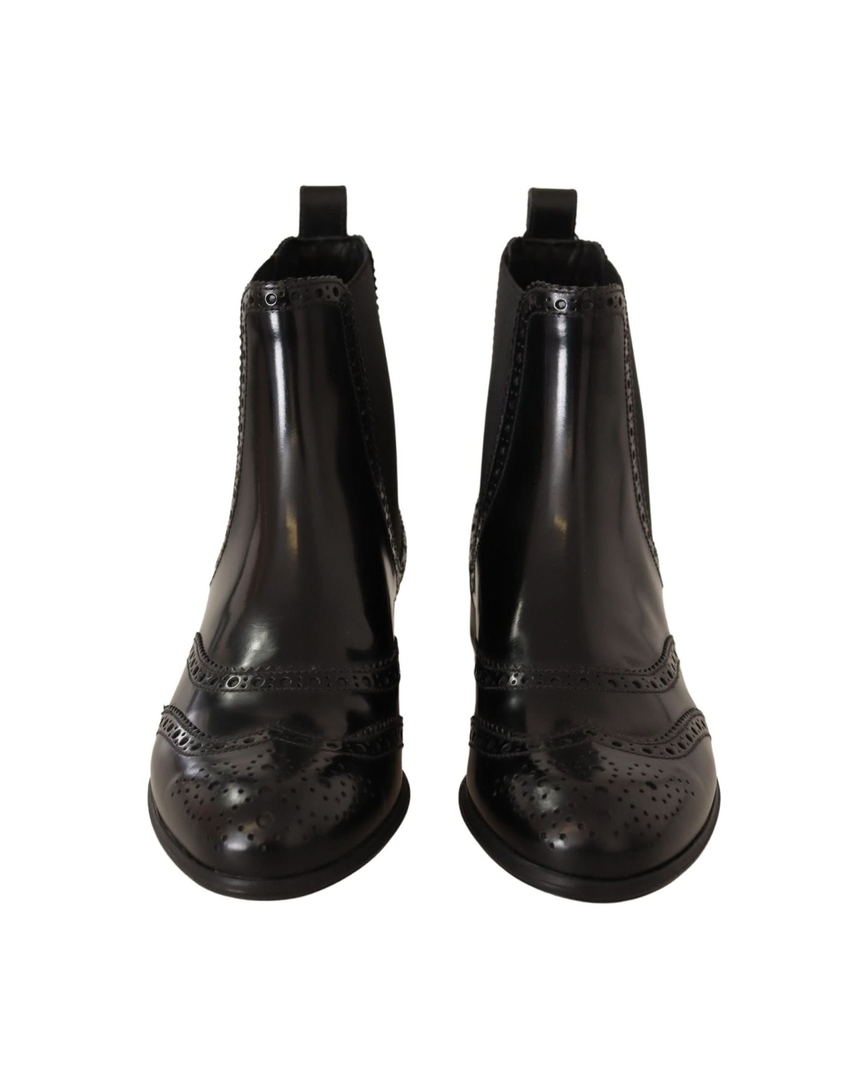 Dolce & Gabbana Black Leather Ankle High Flat Boots Boots