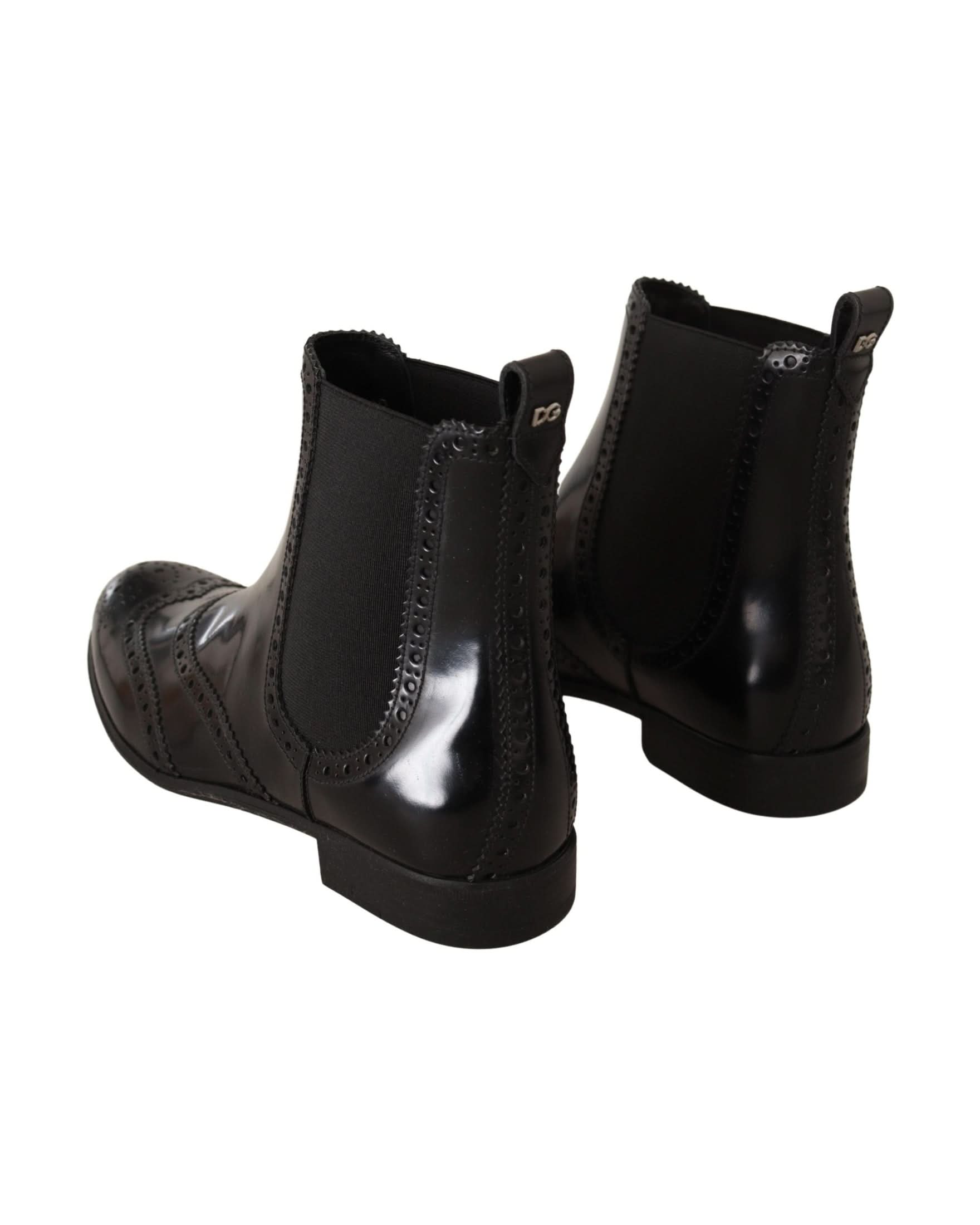 Dolce & Gabbana Black Leather Ankle High Flat Boots Boots