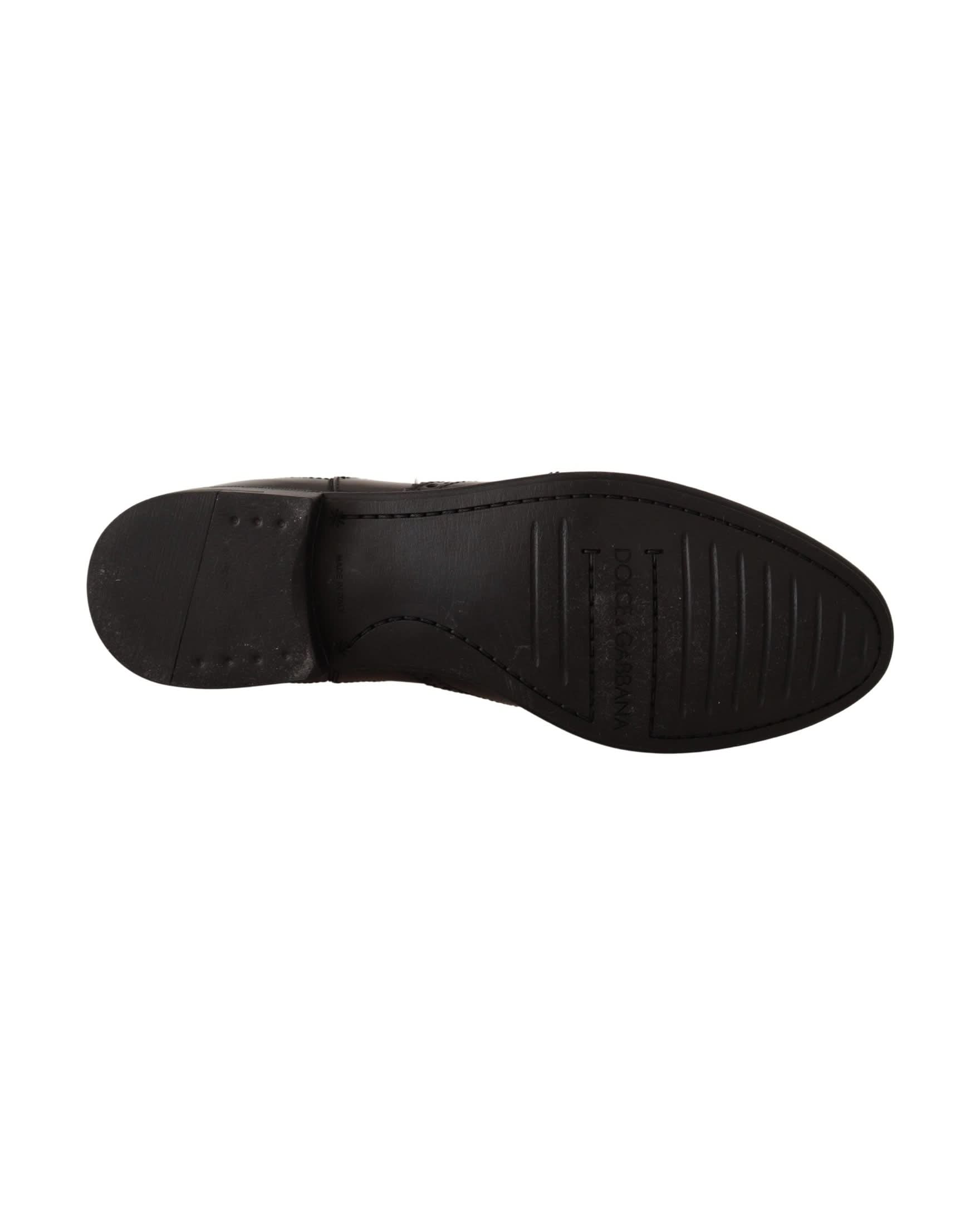 Dolce & Gabbana Black Leather Ankle High Flat Boots Boots
