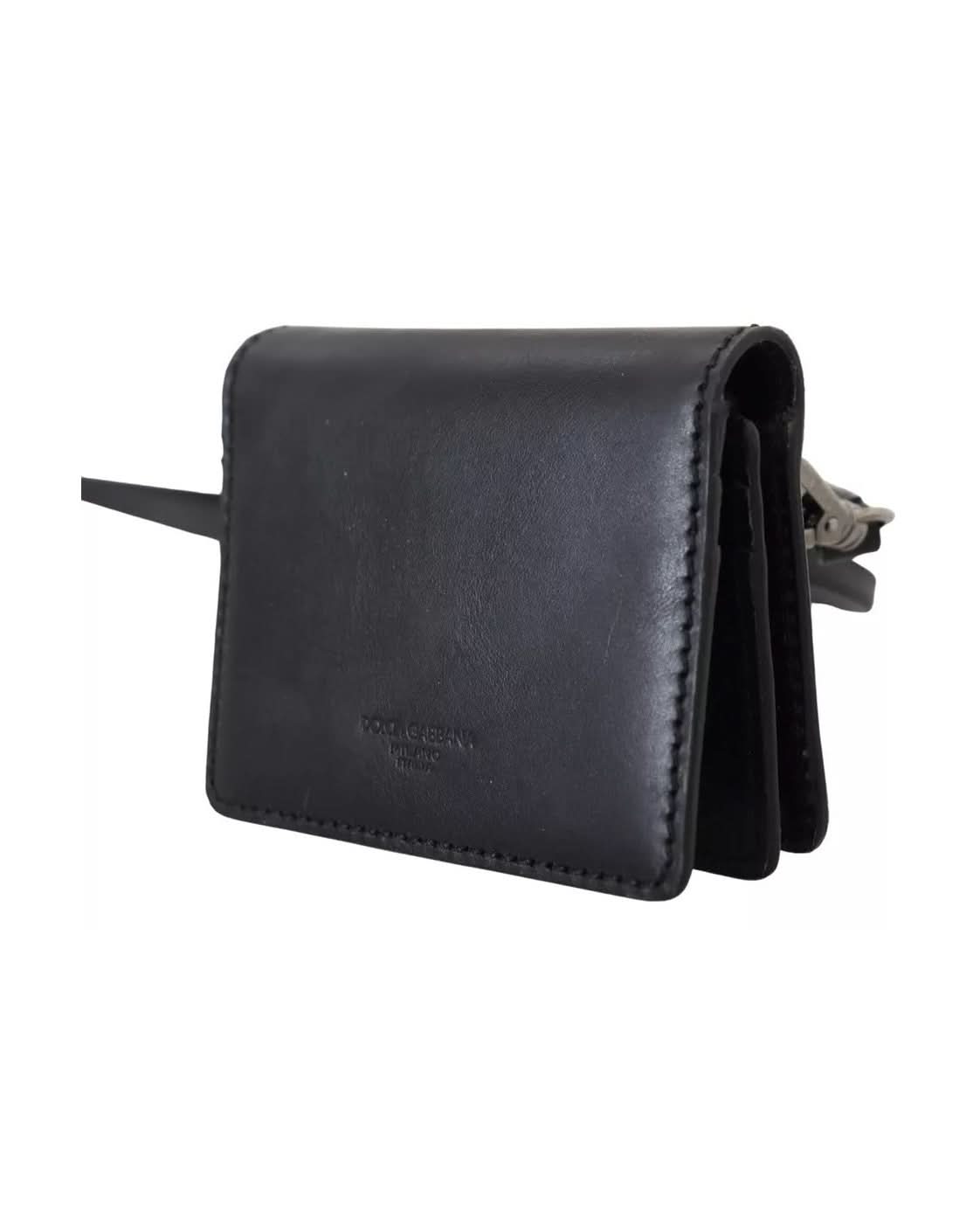 Dolce & Gabbana Black Leather Bifold Shoulder Sling Wallet Wallets