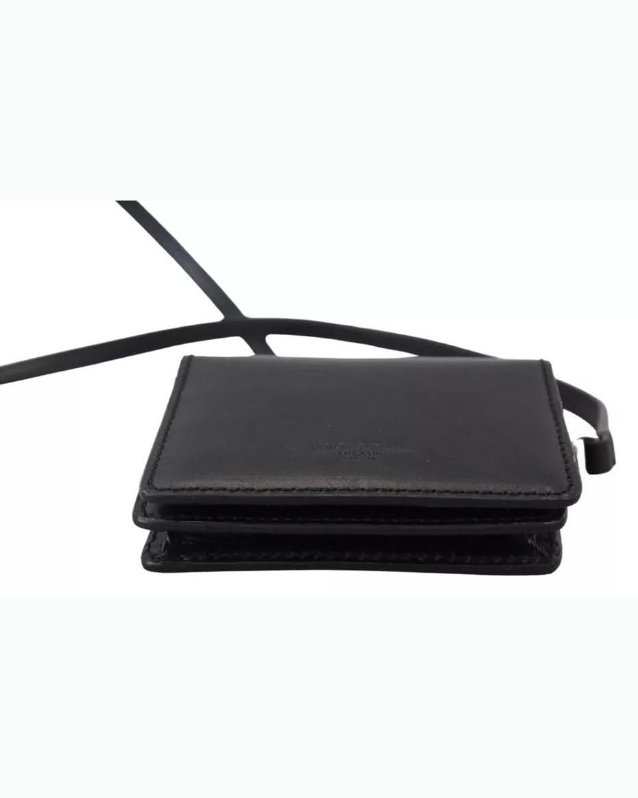 Dolce & Gabbana Black Leather Bifold Shoulder Sling Wallet Wallets