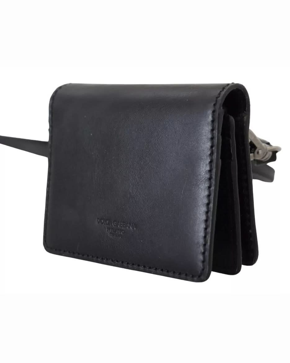 Dolce & Gabbana Black Leather Bifold Shoulder Sling Wallet Wallets