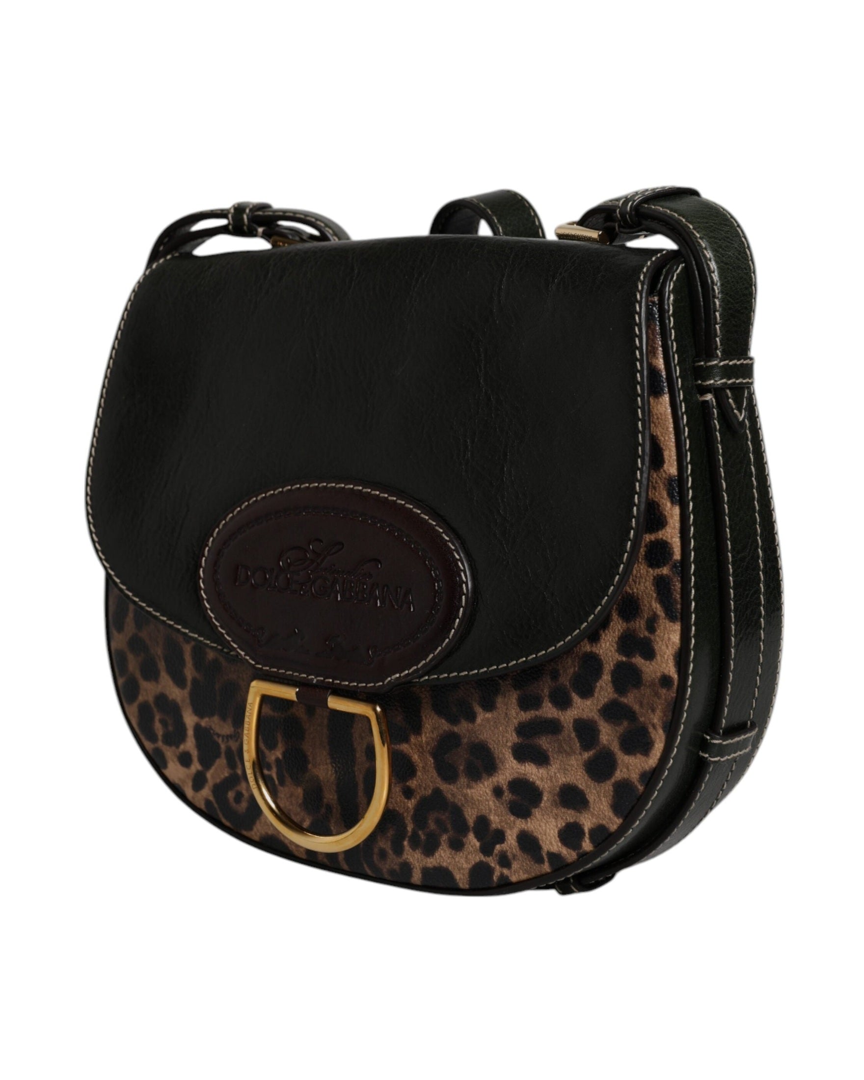 Dolce & Gabbana Black Leather Brown Leopard Shoulder Strap Bag Glam Steals