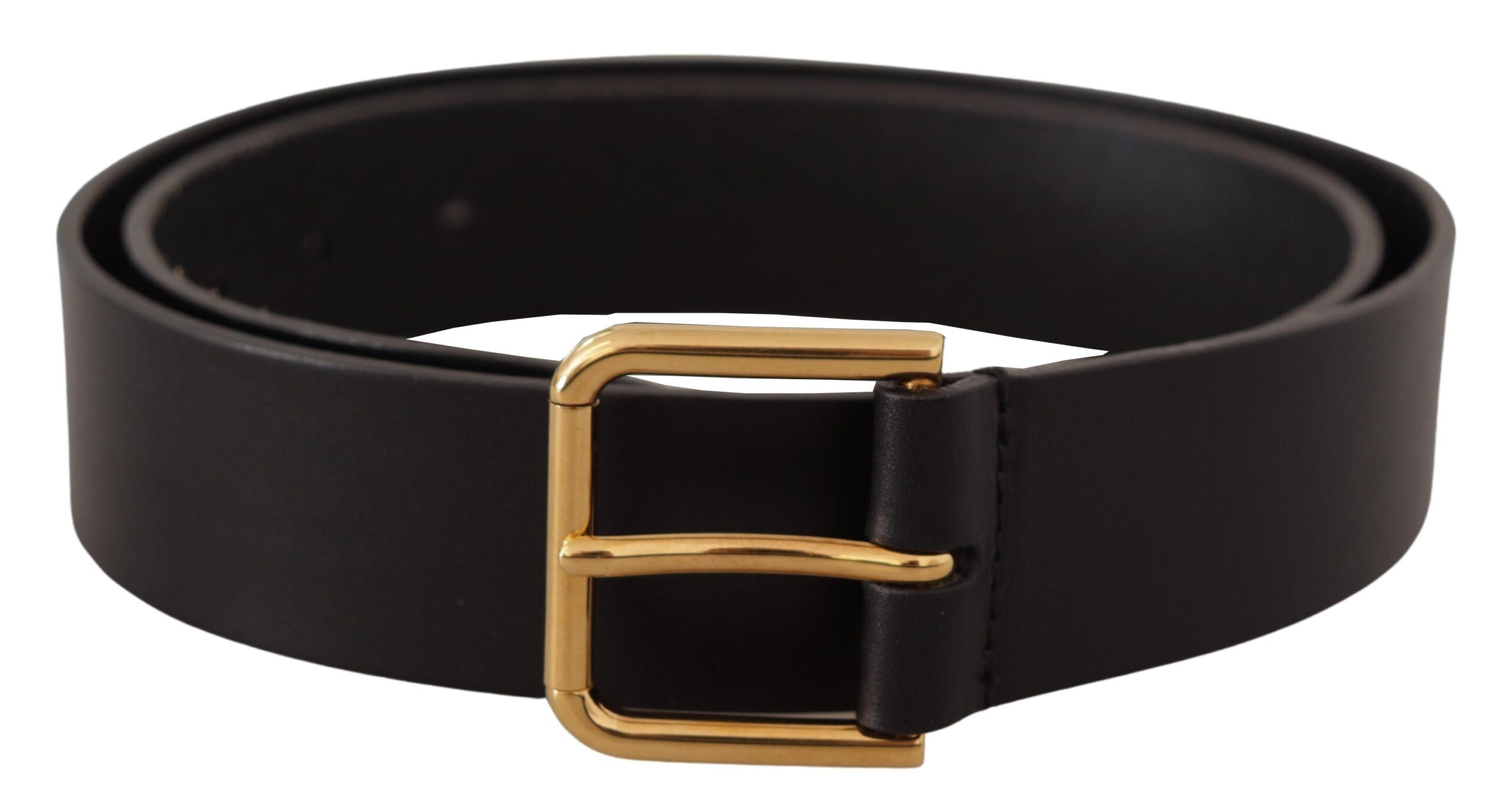 Dolce & Gabbana Black Leather Calf Gold Tone Logo Metal Buckle Belt Glam Steals