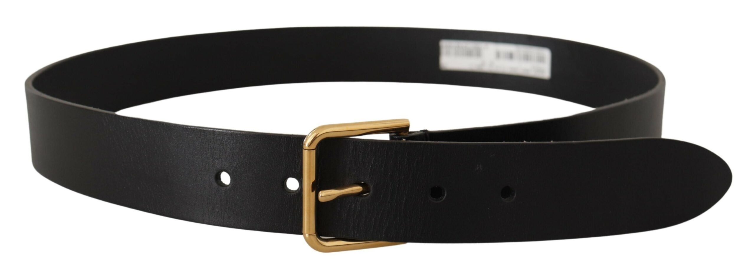 Dolce & Gabbana Black Leather Calf Gold Tone Logo Metal Buckle Belt Glam Steals
