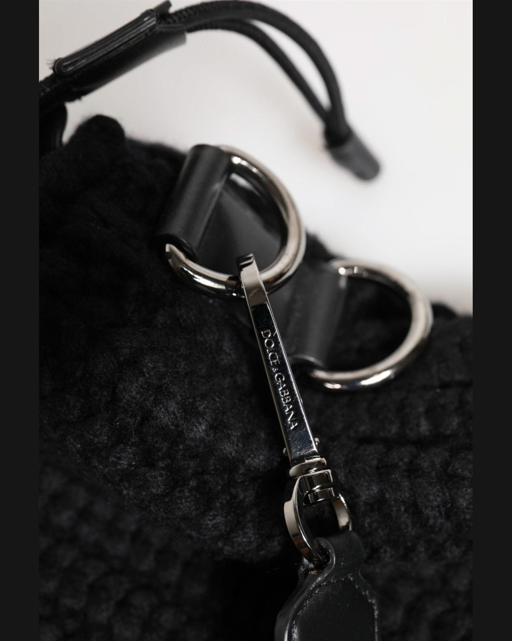 Dolce & Gabbana Black Leather Cashmere Knitted Shoulder Women Borse Bag Shoulder Bags