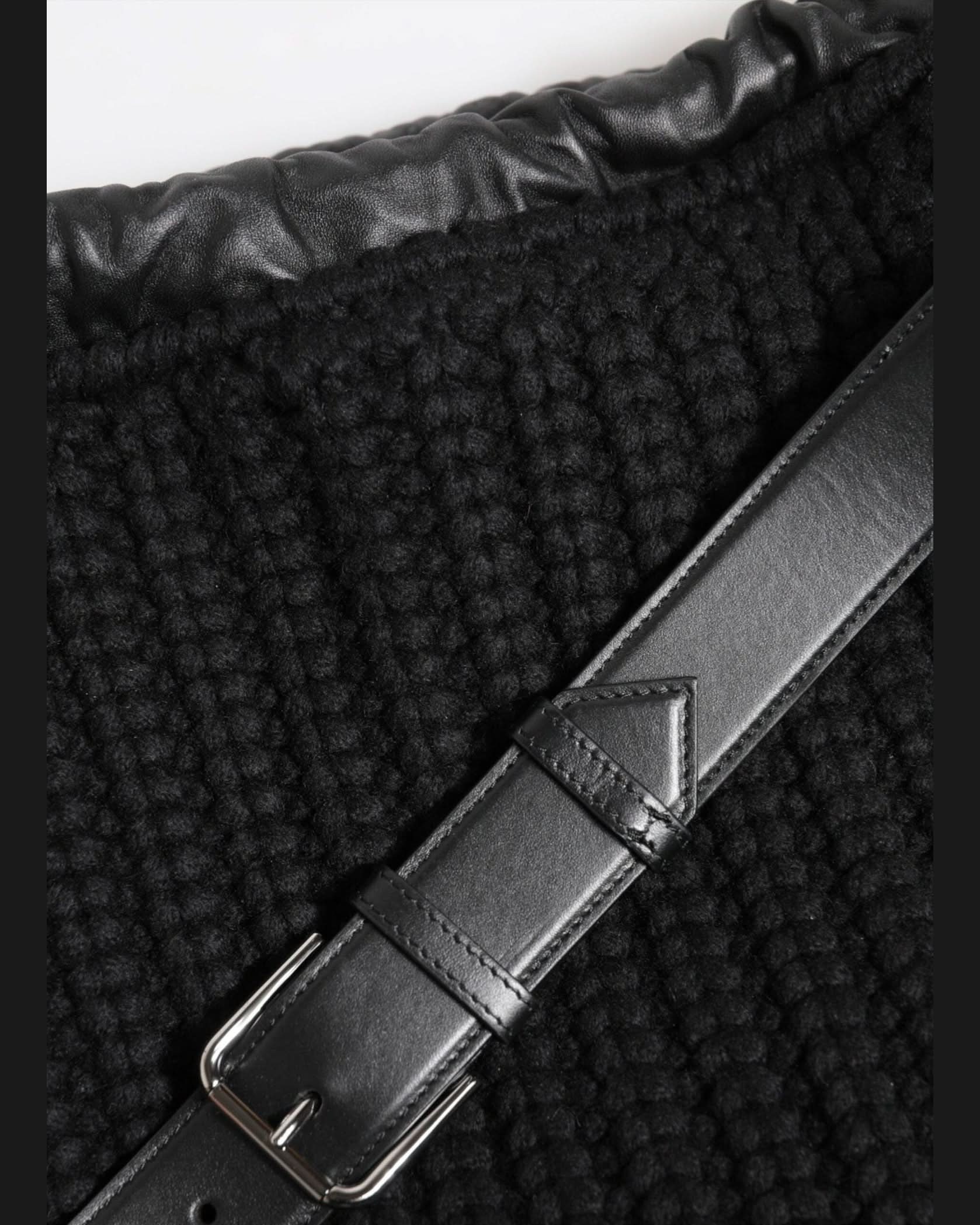 Dolce & Gabbana Black Leather Cashmere Knitted Shoulder Women Borse Bag Shoulder Bags