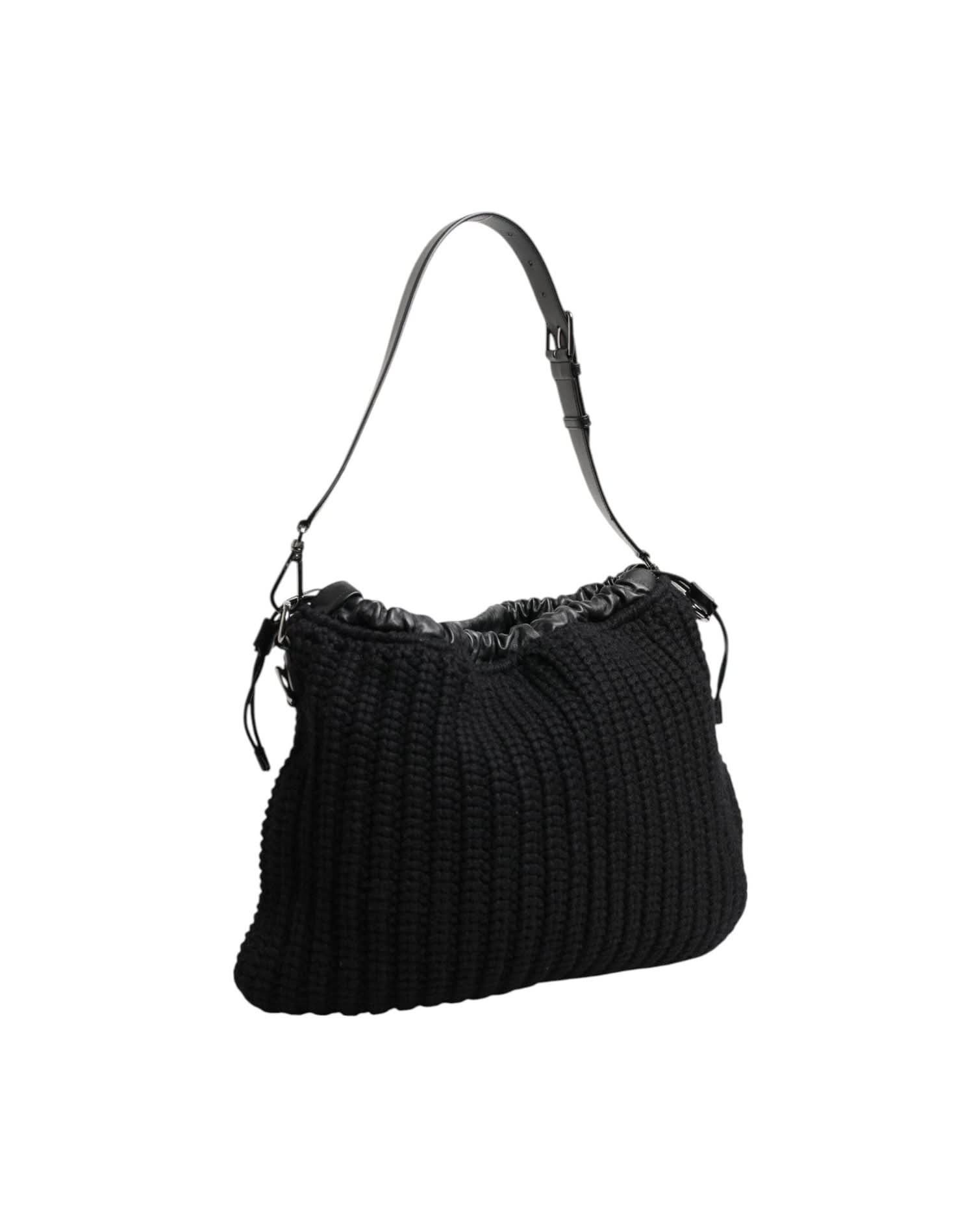 Dolce & Gabbana Black Leather Cashmere Knitted Shoulder Women Borse Bag Shoulder Bags