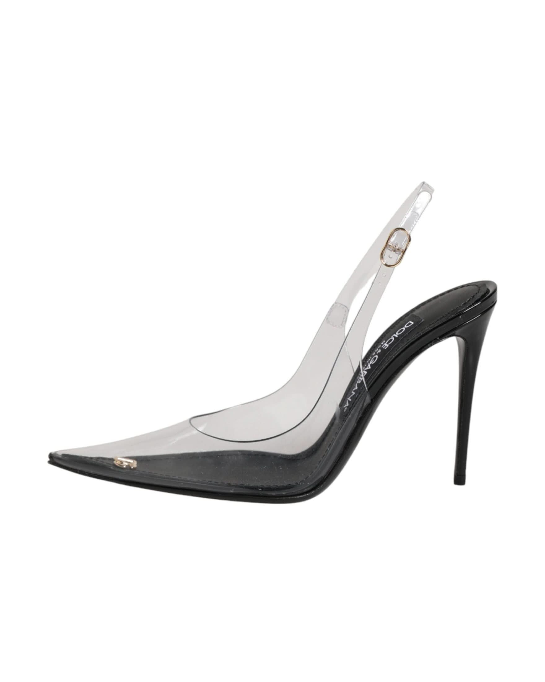 Dolce & Gabbana Black Leather Clear Pvc Slingback Pumps Shoes