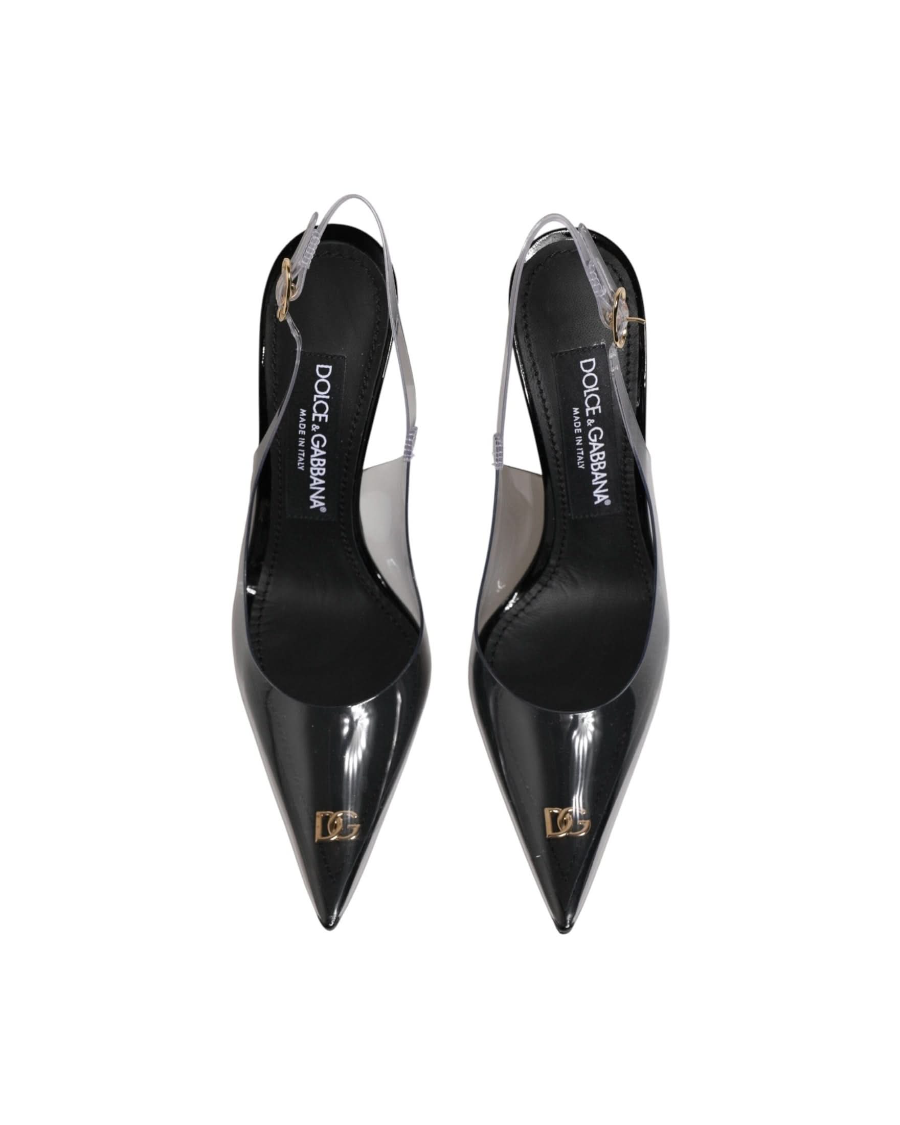 Dolce & Gabbana Black Leather Clear Pvc Slingback Pumps Shoes