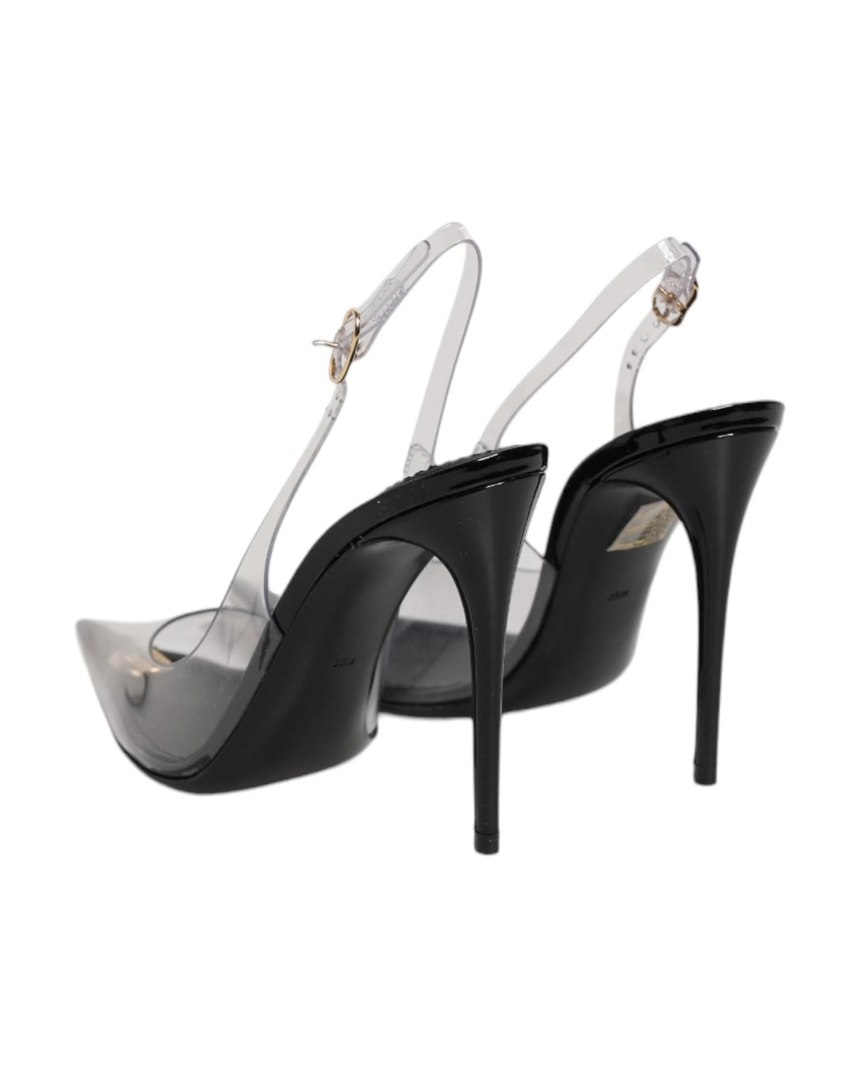 Dolce & Gabbana Black Leather Clear Pvc Slingback Pumps Shoes