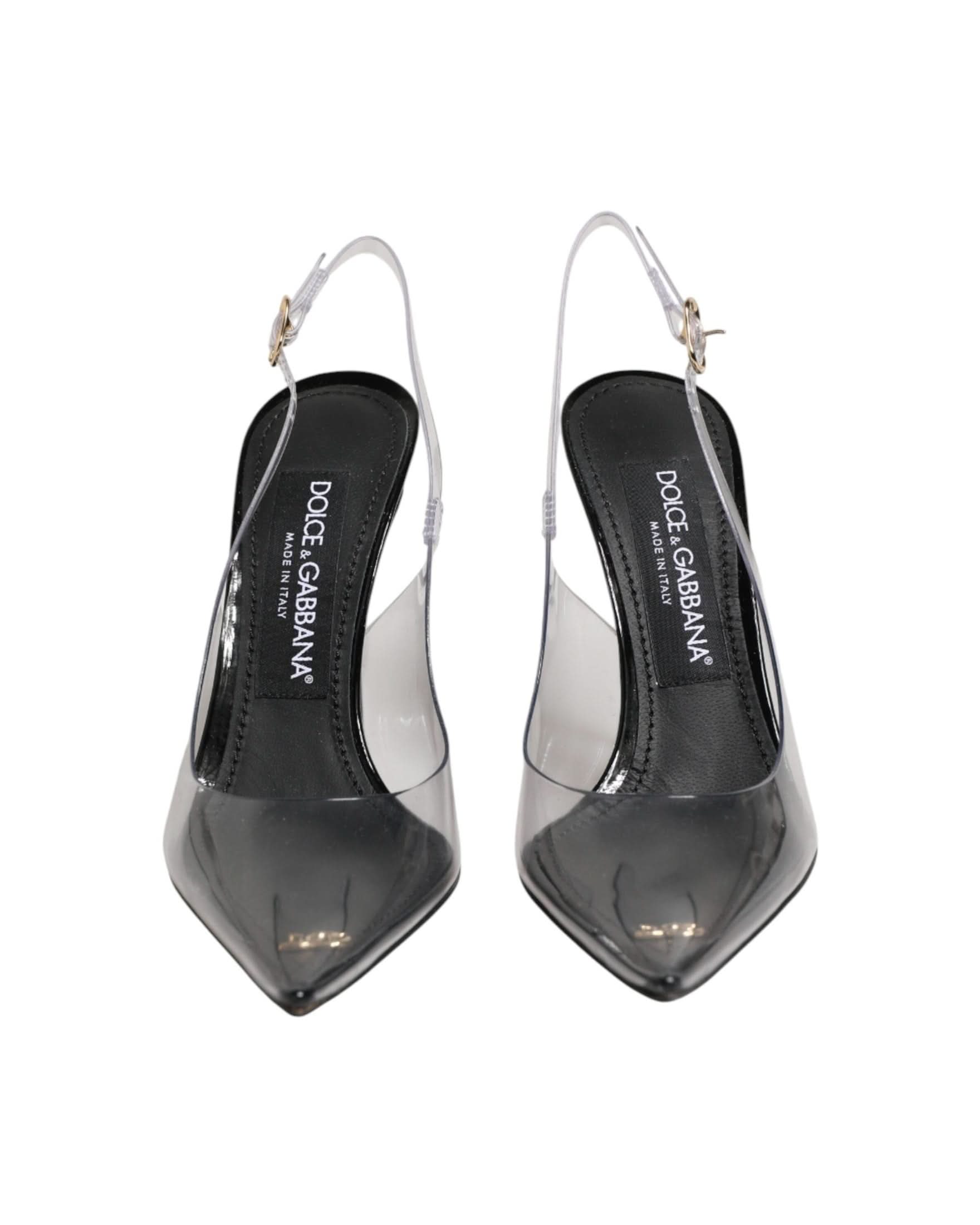 Dolce & Gabbana Black Leather Clear Pvc Slingback Pumps Shoes