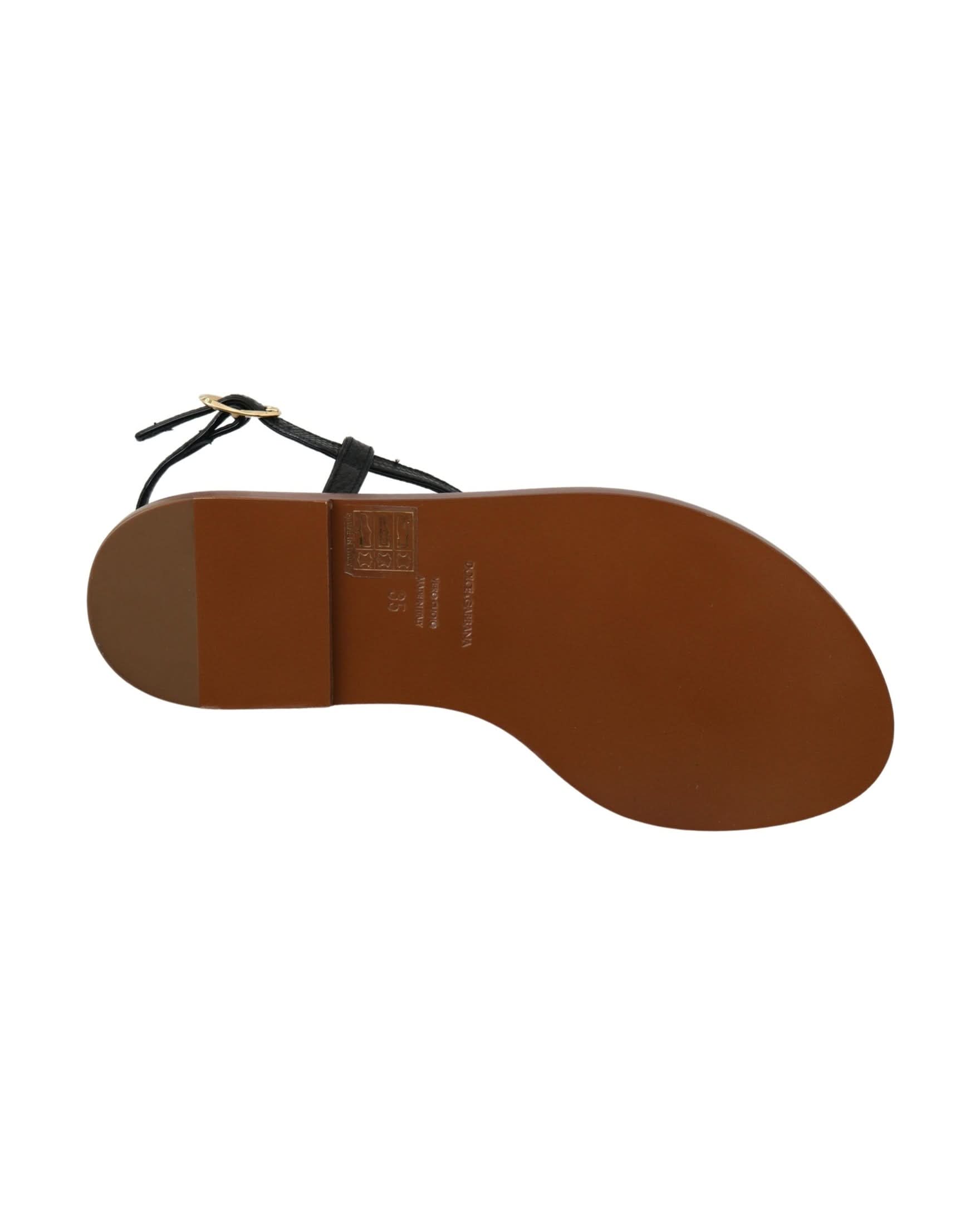 Dolce & Gabbana Black Leather Coins Flip Flops Sandals Shoes Sandals