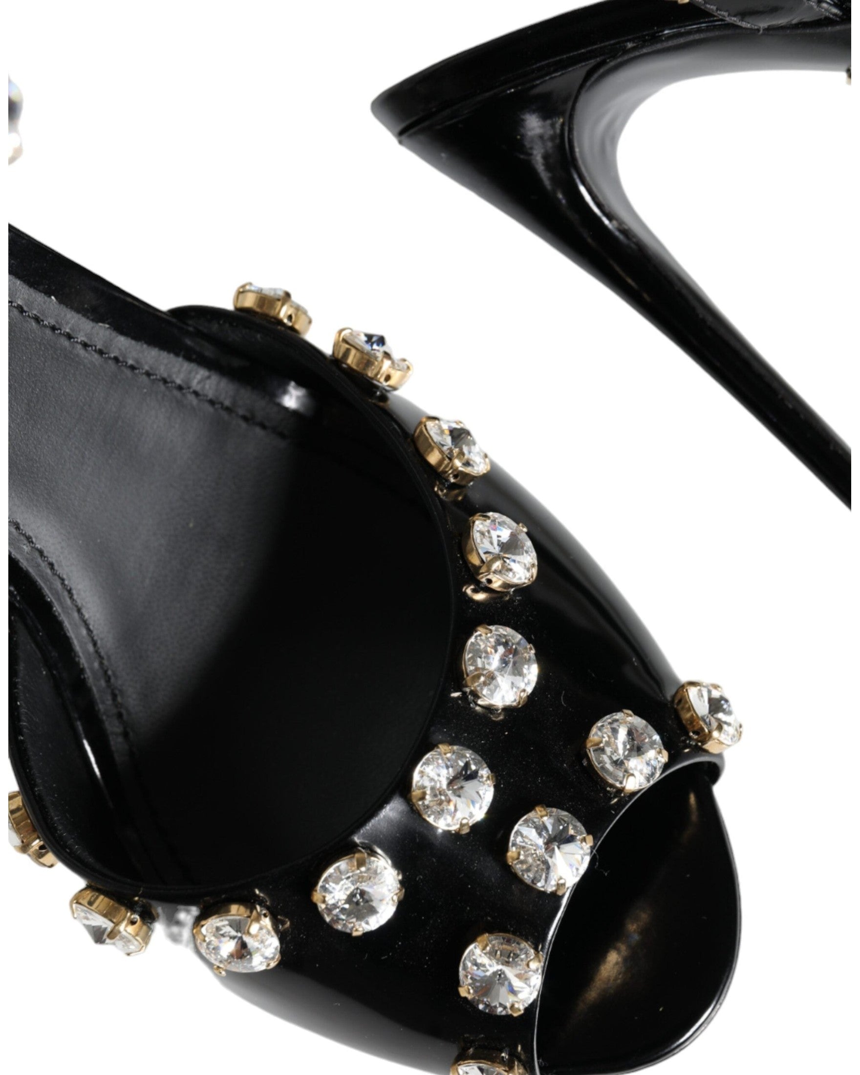 Dolce & Gabbana Black Leather Crystal Ankle Strap Sandals Shoes Glam Steals