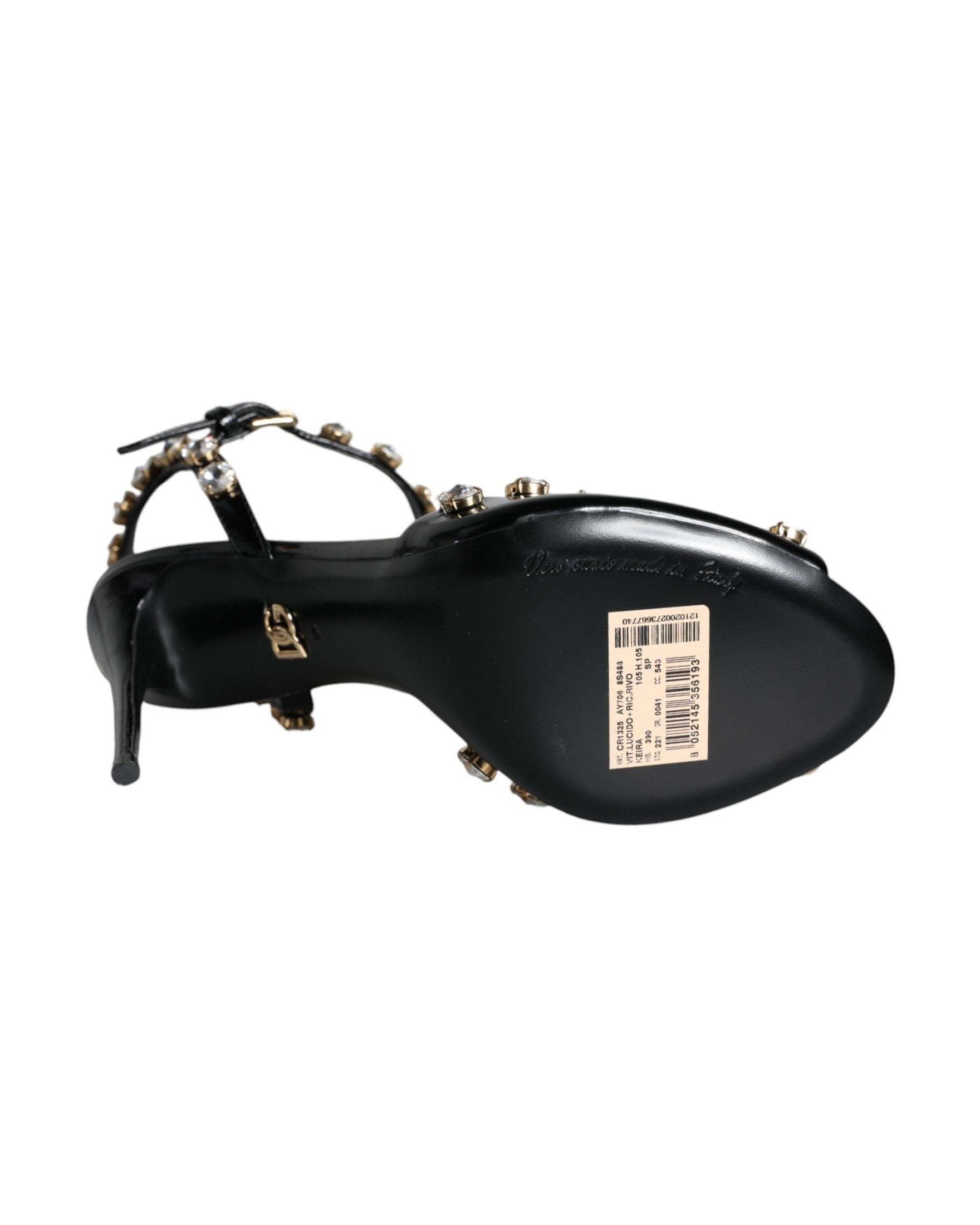 Dolce & Gabbana Black Leather Crystal Ankle Strap Sandals Shoes Glam Steals
