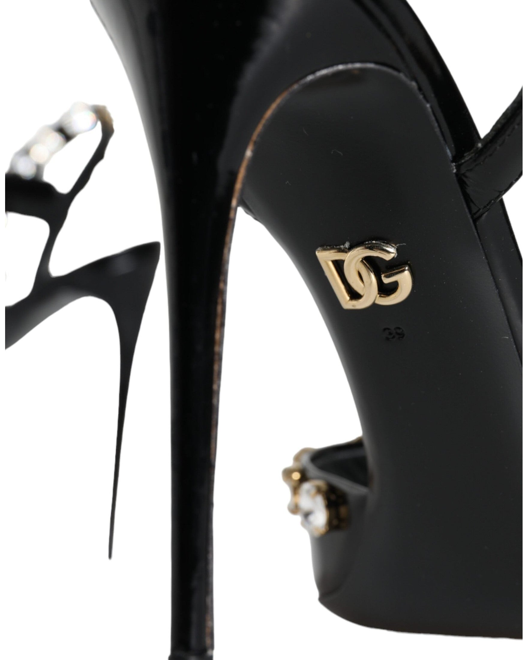 Dolce & Gabbana Black Leather Crystal Ankle Strap Sandals Shoes Glam Steals