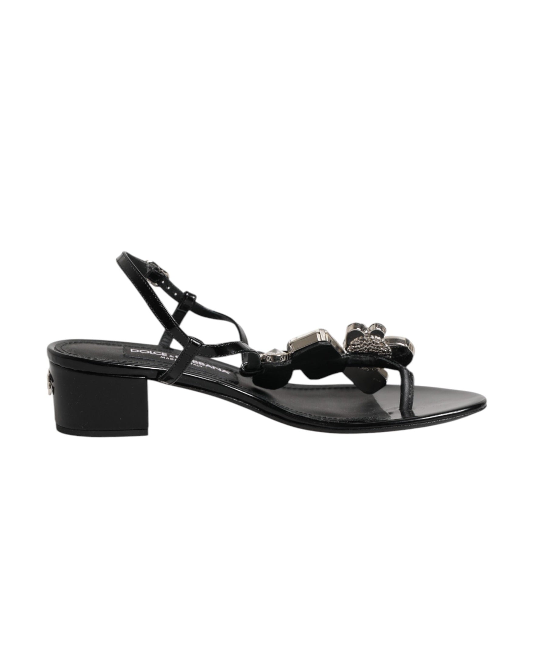 Dolce & Gabbana Black Leather Crystal Ankle Strap Sandals Shoes Glam Steals