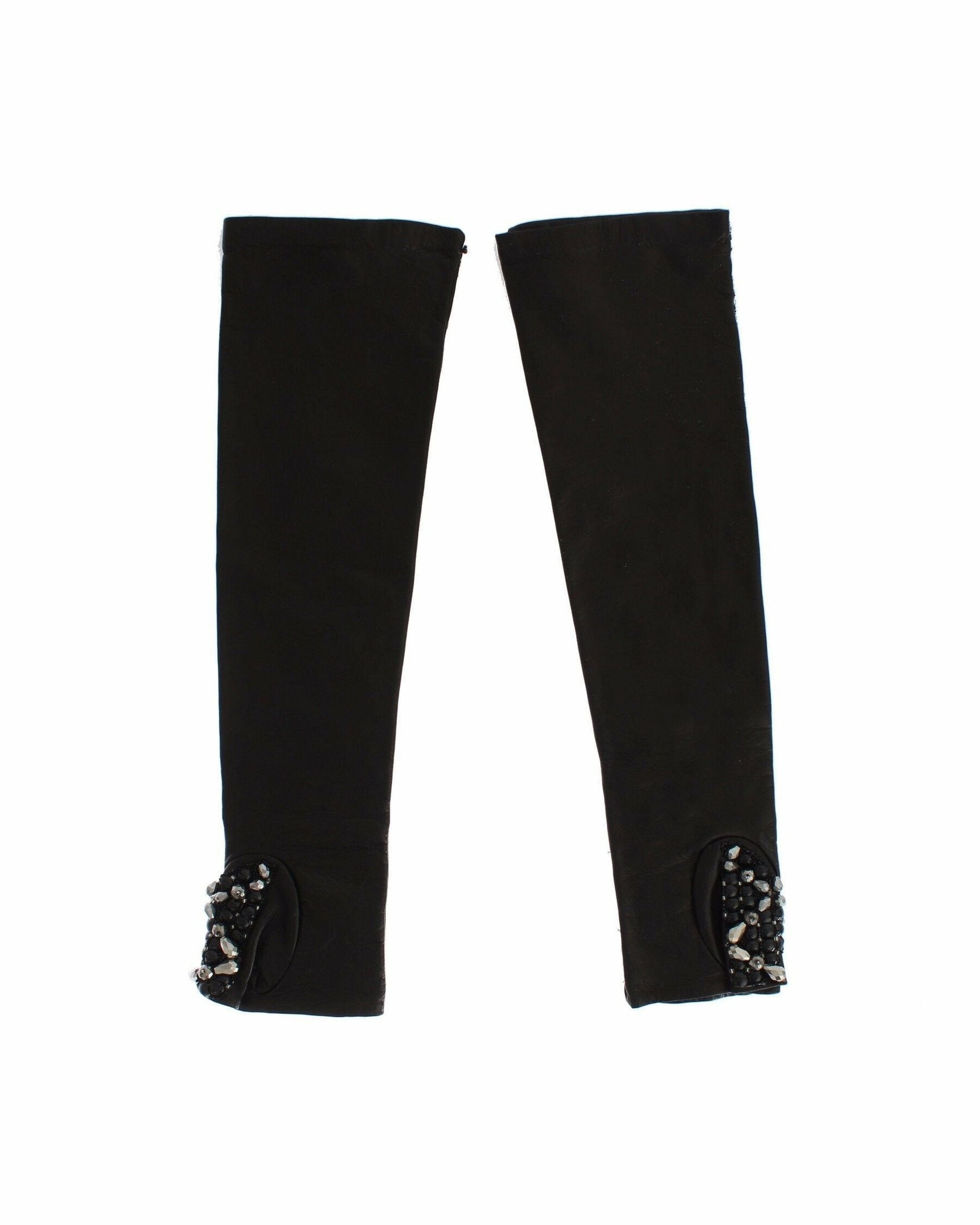 Dolce & Gabbana Black Leather Crystal Beaded Finger Free Gloves Glam Steals