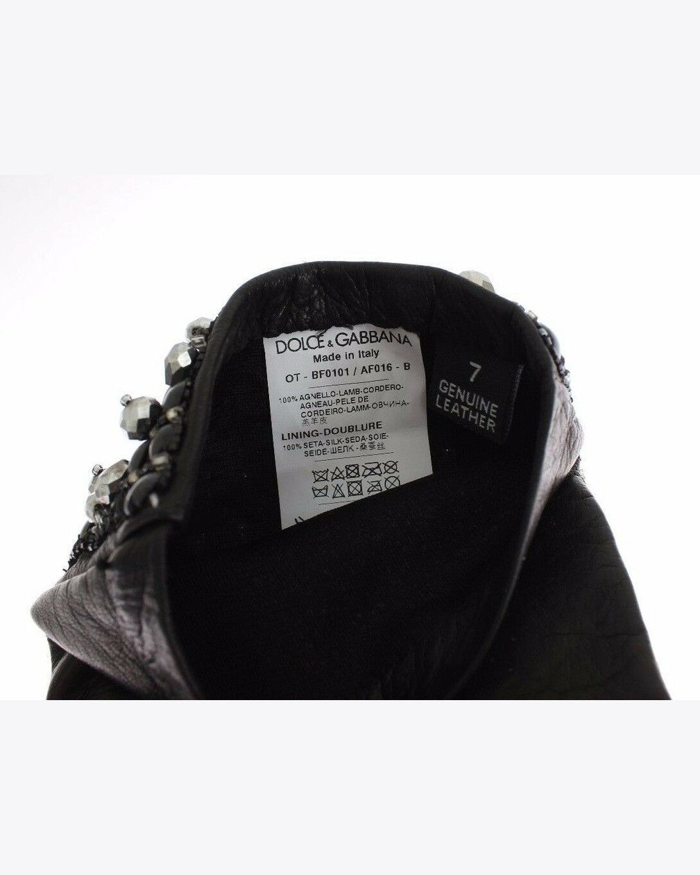 Dolce & Gabbana Black Leather Crystal Beaded Finger Free Gloves Glam Steals