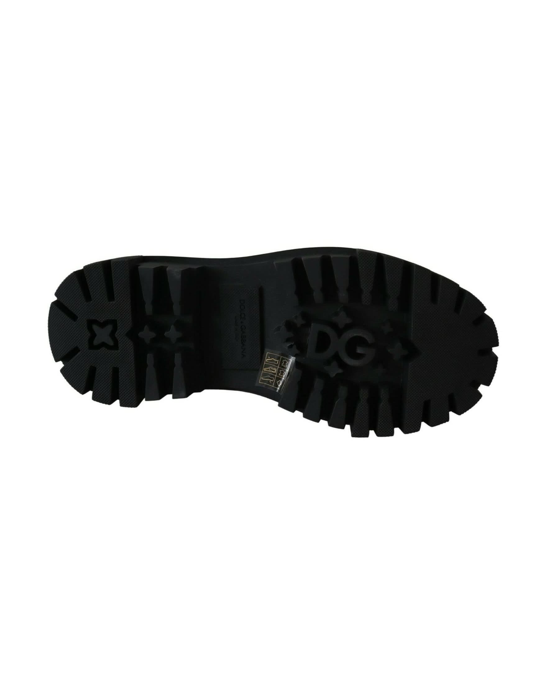 Dolce & Gabbana Black Leather Crystal Combat Boots Boots
