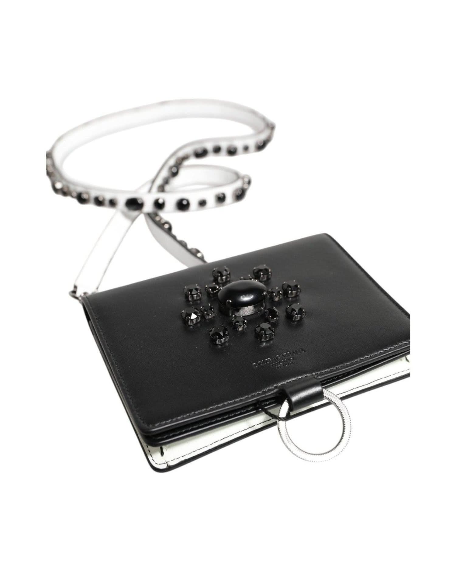 Dolce & Gabbana Black Leather Crystal Embellished Card Holder Wallet Card Cases