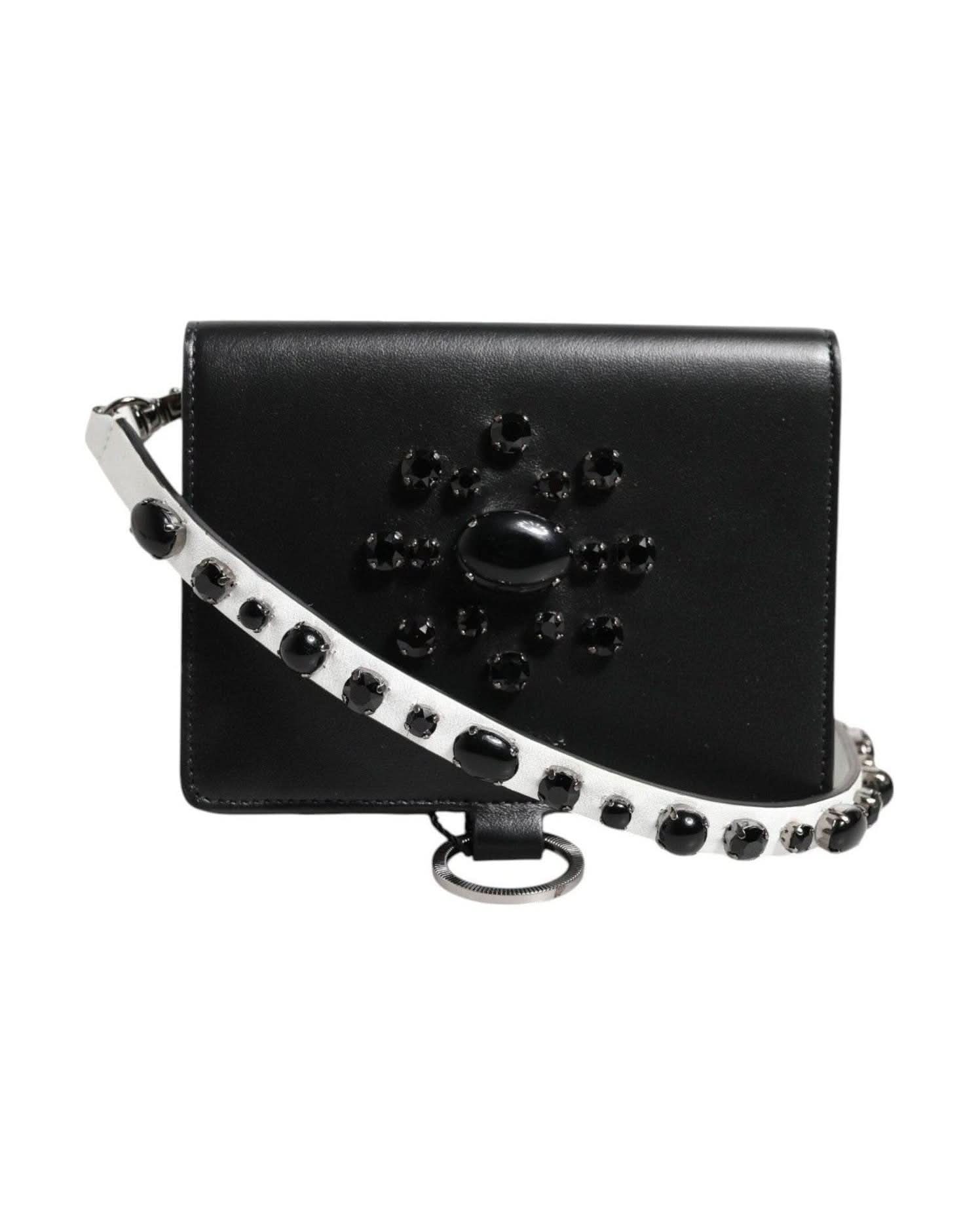 Dolce & Gabbana Black Leather Crystal Embellished Card Holder Wallet Card Cases