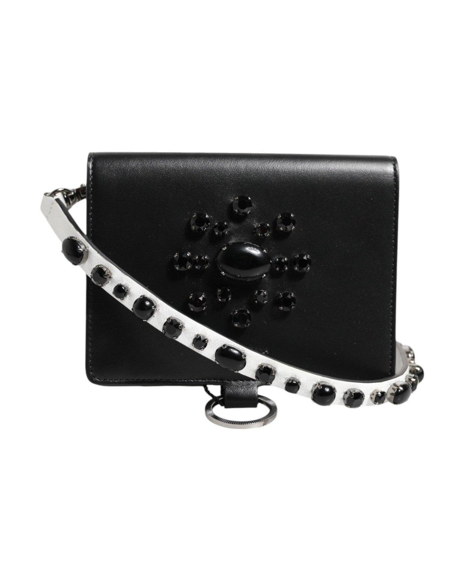 Dolce & Gabbana Black Leather Crystal Embellished Card Holder Wallet Glam Steals