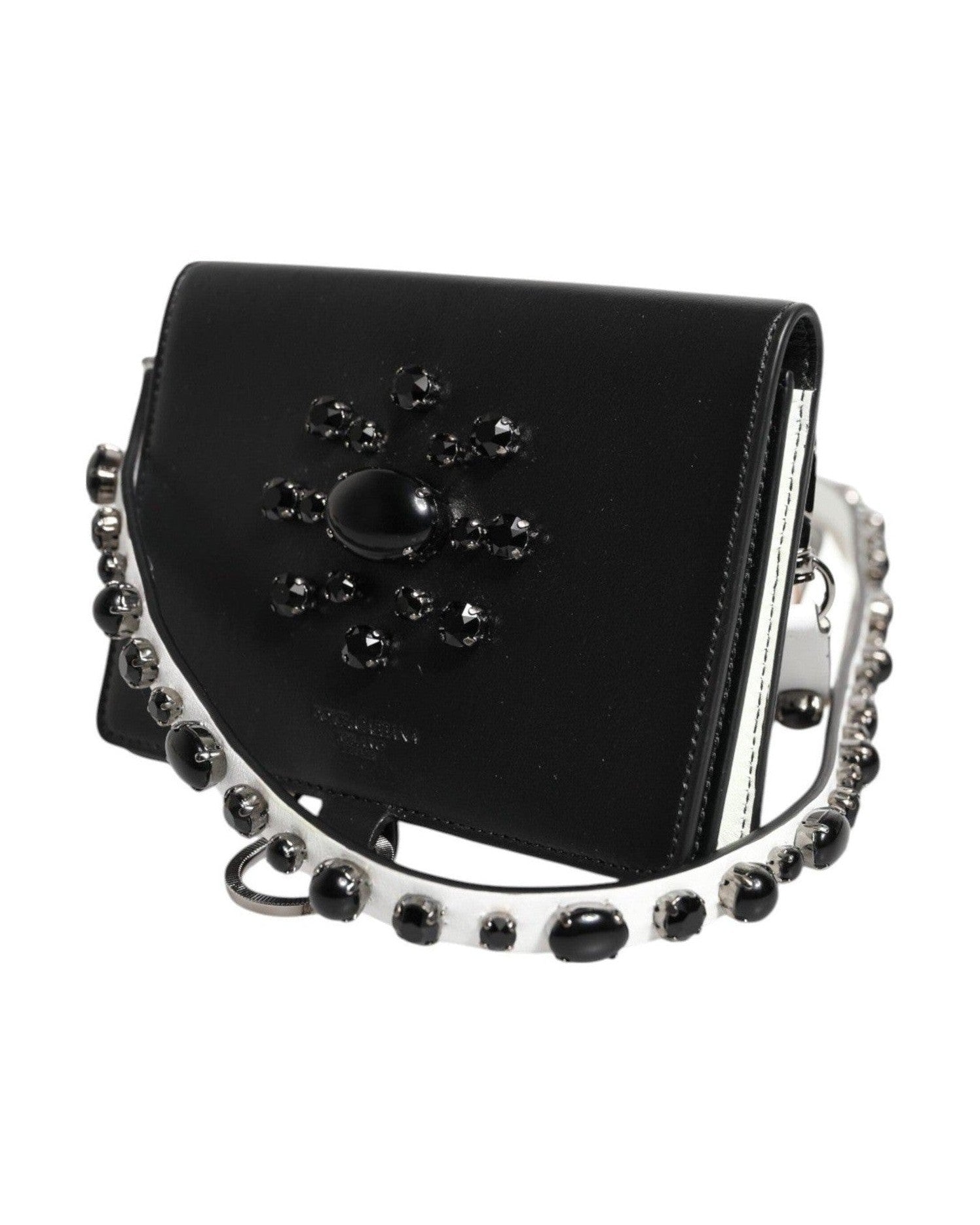 Dolce & Gabbana Black Leather Crystal Embellished Card Holder Wallet Glam Steals