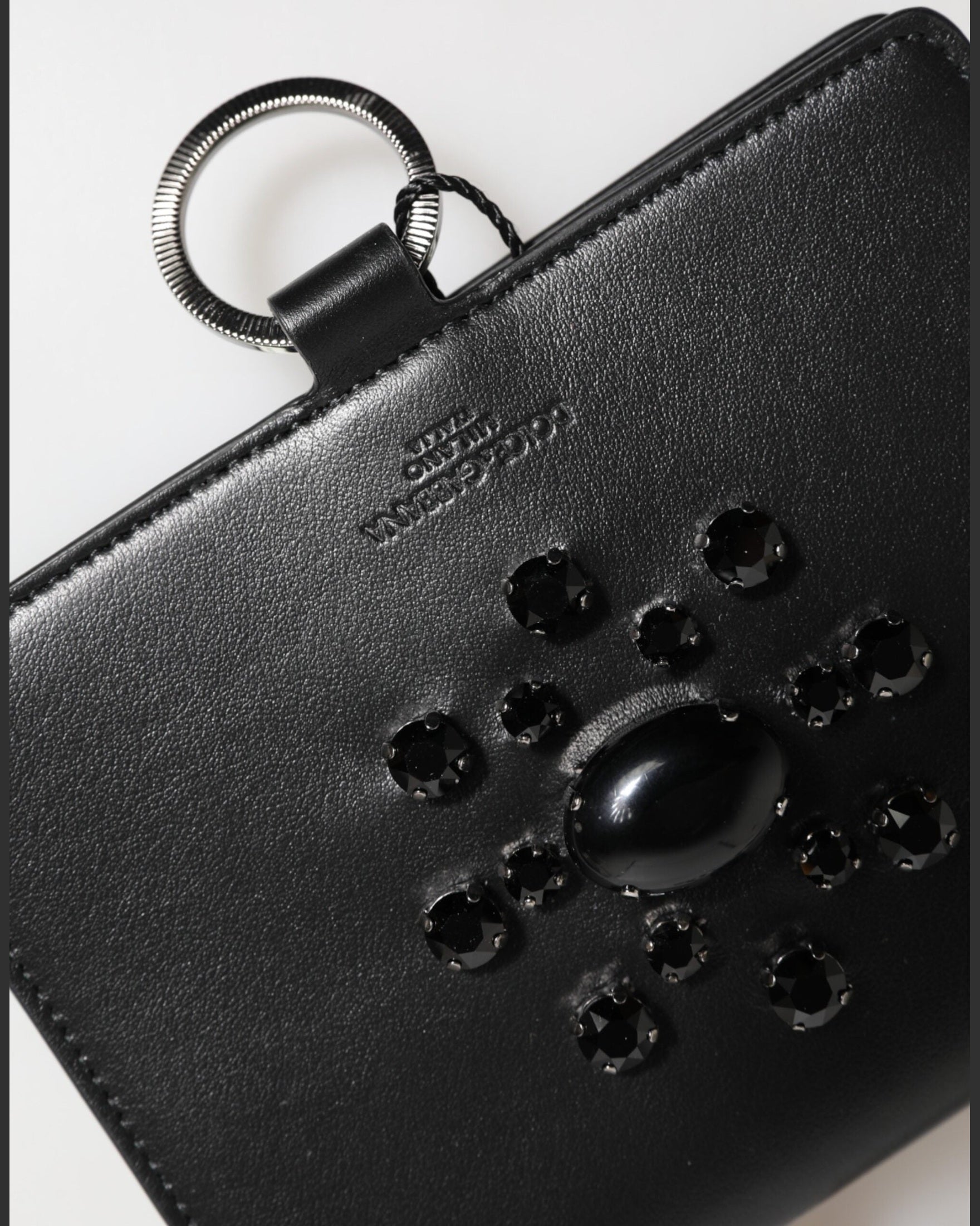 Dolce & Gabbana Black Leather Crystal Embellished Card Holder Wallet Glam Steals