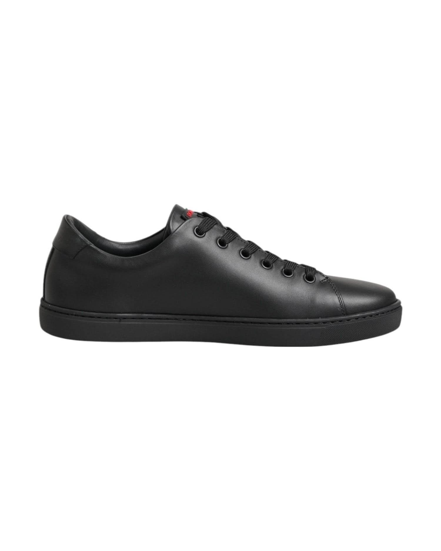 Dolce & Gabbana Black Leather Crystal Heart Low Top Sneakers Shoes Shoes