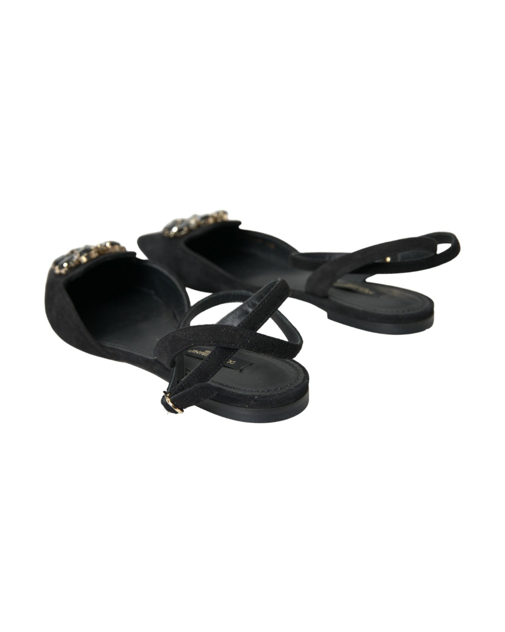 Dolce & Gabbana Black Leather Crystal Slingback Sandals Shoes Glam Steals