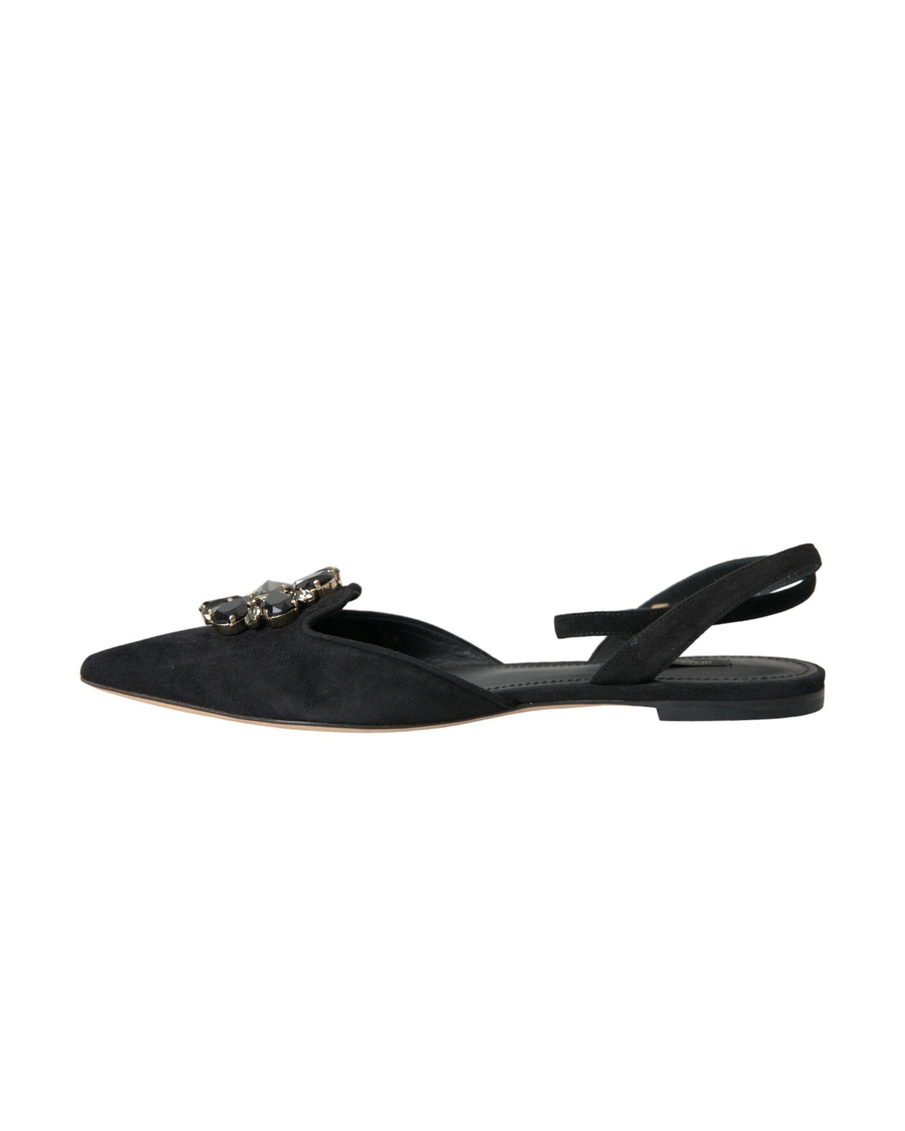 Dolce & Gabbana Black Leather Crystal Slingback Sandals Shoes Glam Steals