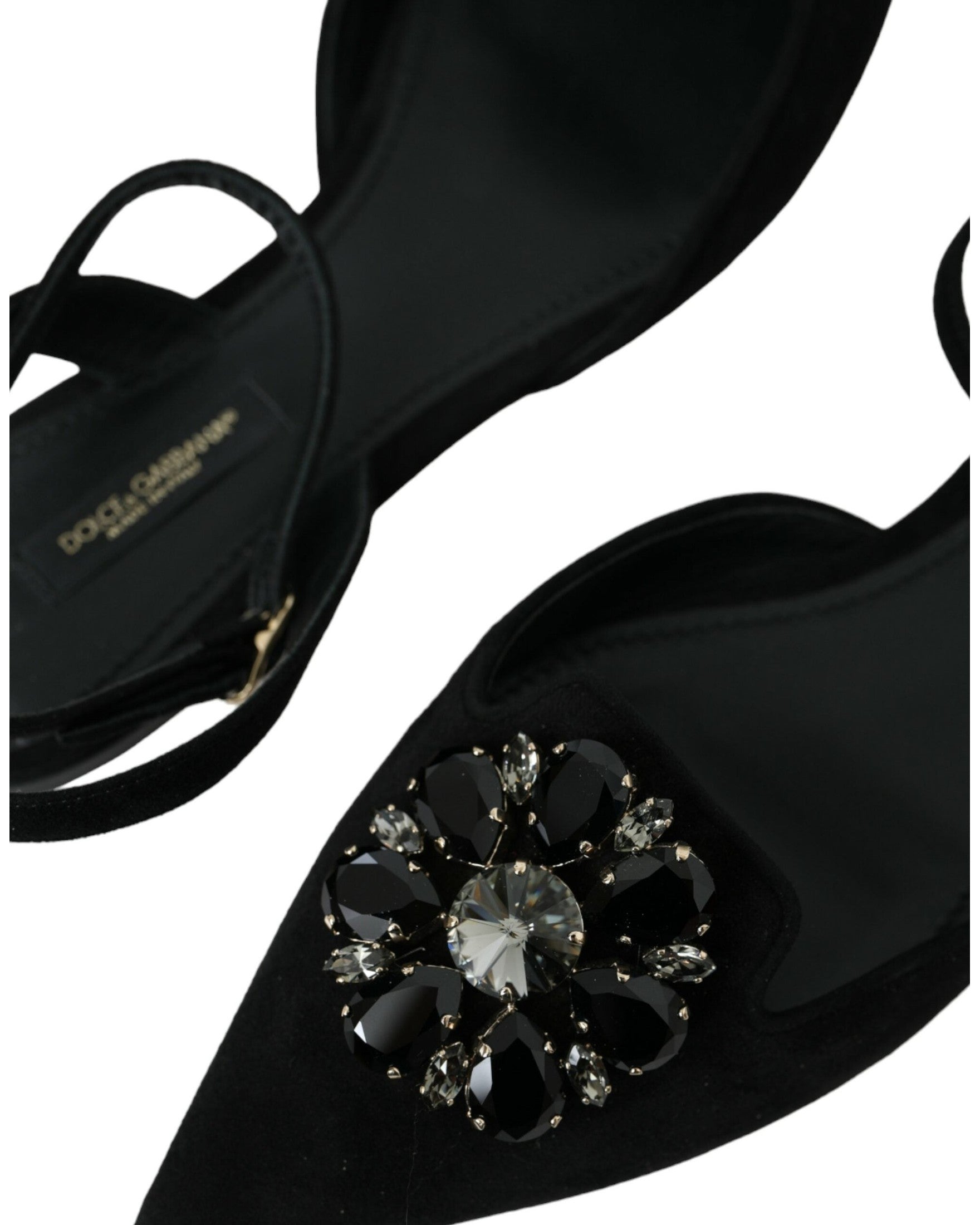 Dolce & Gabbana Black Leather Crystal Slingback Sandals Shoes Glam Steals