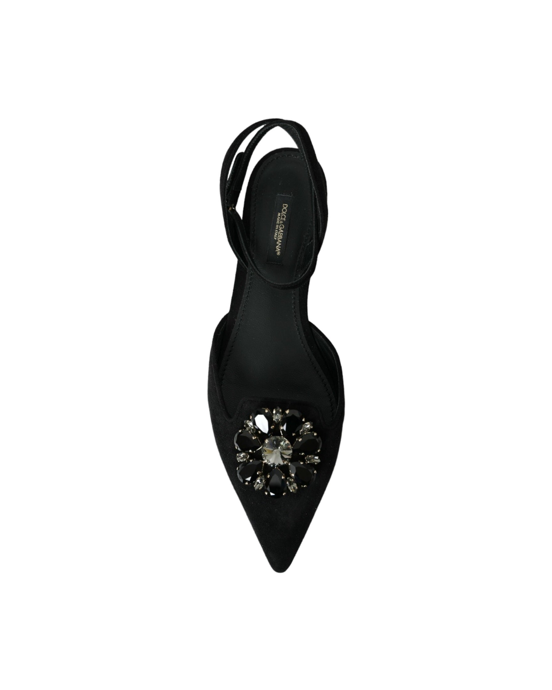 Dolce & Gabbana Black Leather Crystal Slingback Sandals Shoes Glam Steals