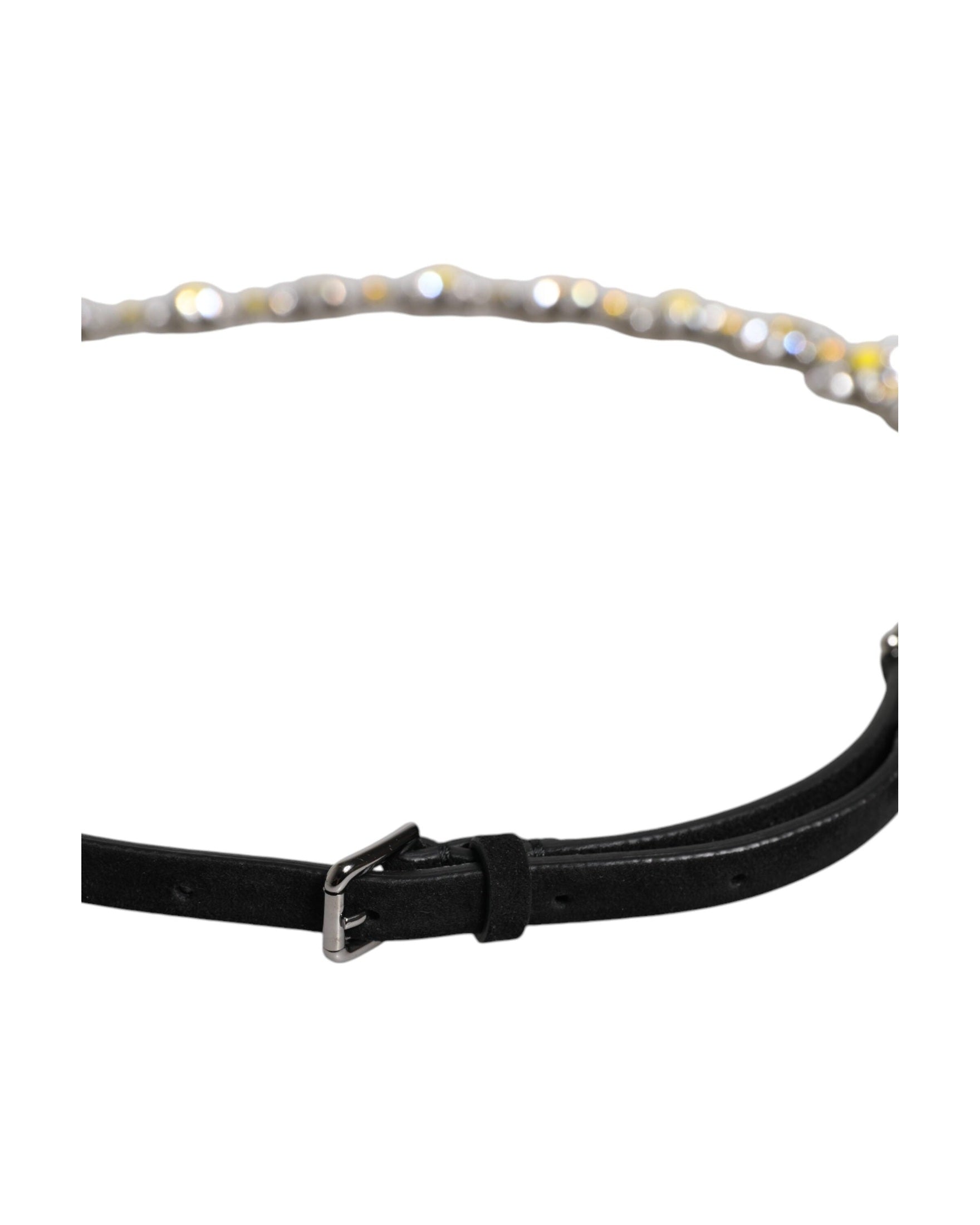 Dolce & Gabbana Black Leather Daisy Crystal Embellish Waist Belt Glam Steals