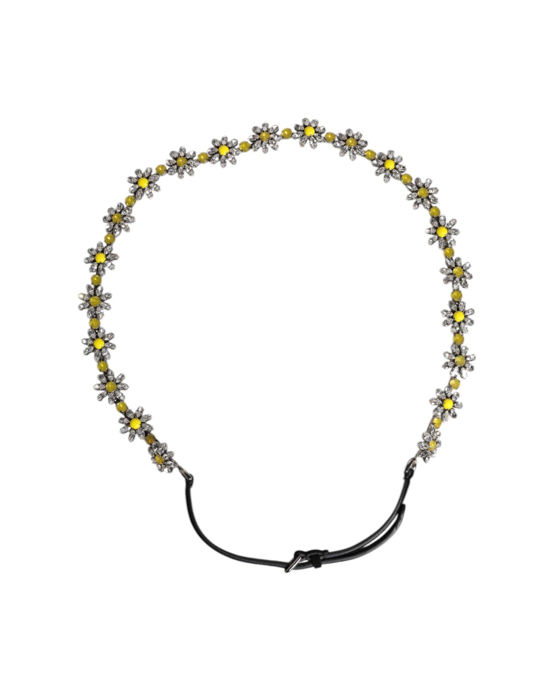 Dolce & Gabbana Black Leather Daisy Crystal Embellish Waist Belt Glam Steals