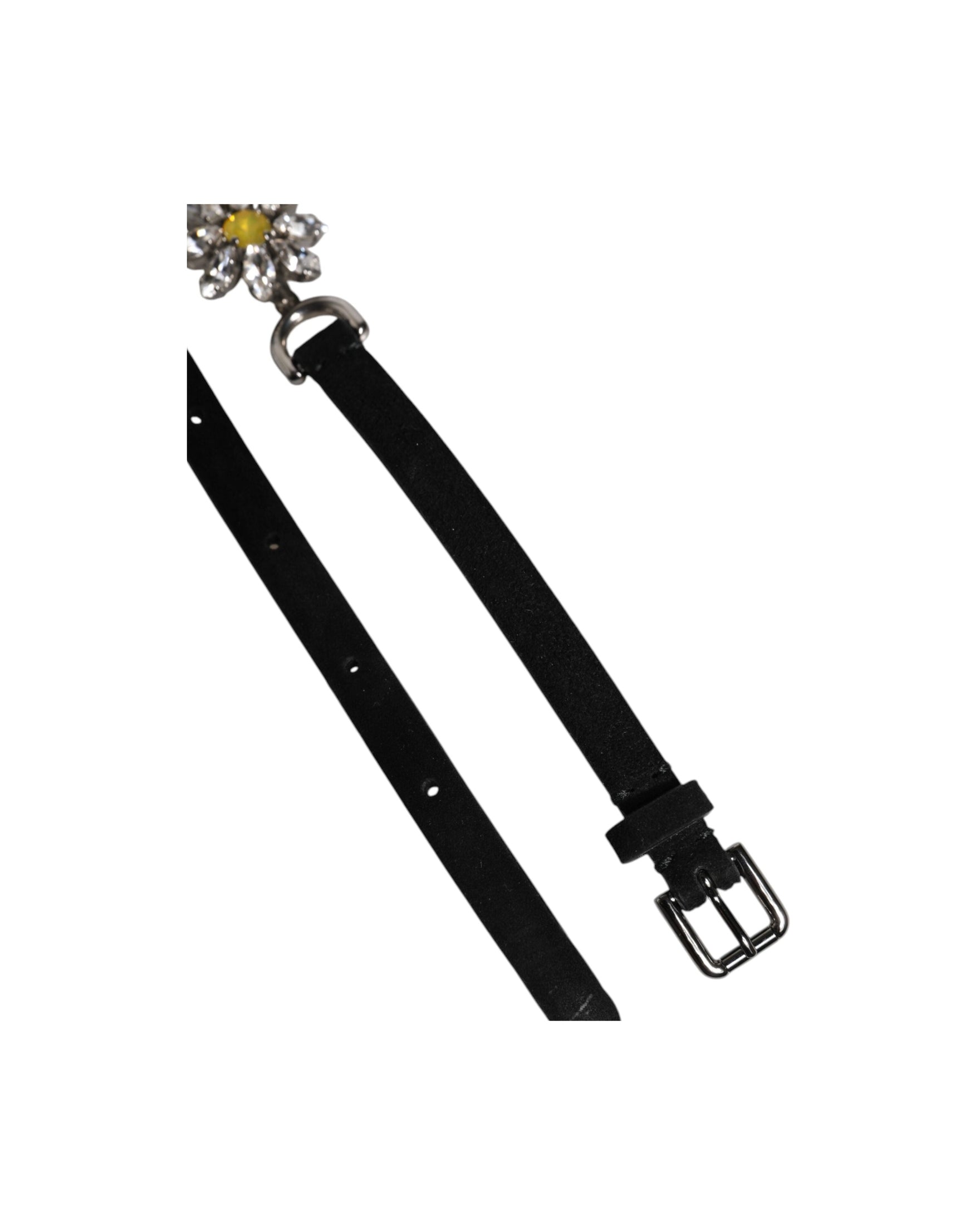Dolce & Gabbana Black Leather Daisy Crystal Embellish Waist Belt Glam Steals