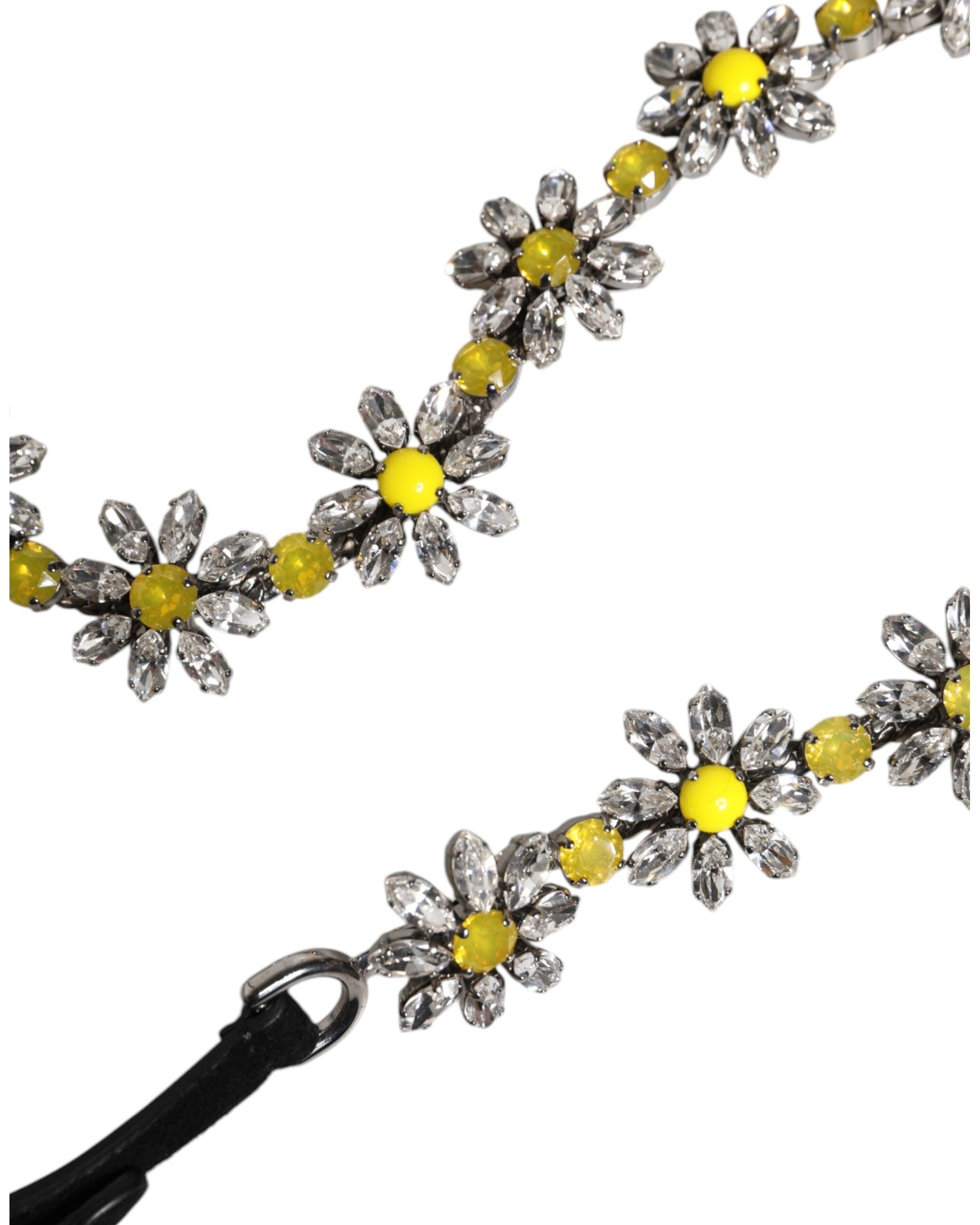 Dolce & Gabbana Black Leather Daisy Crystal Embellish Waist Belt Glam Steals