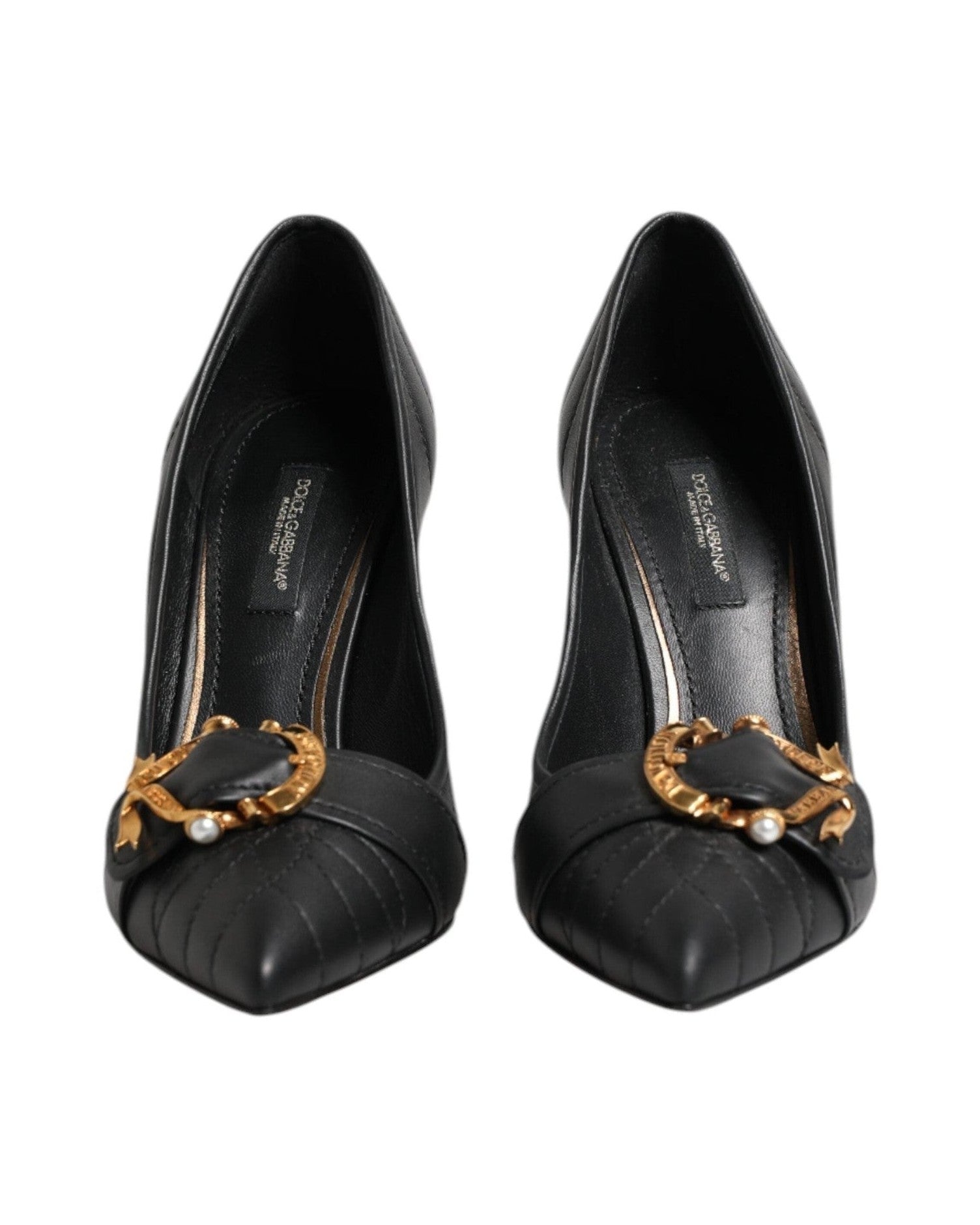 Dolce & Gabbana Black Leather Devotion Heels Pumps Shoes Heels