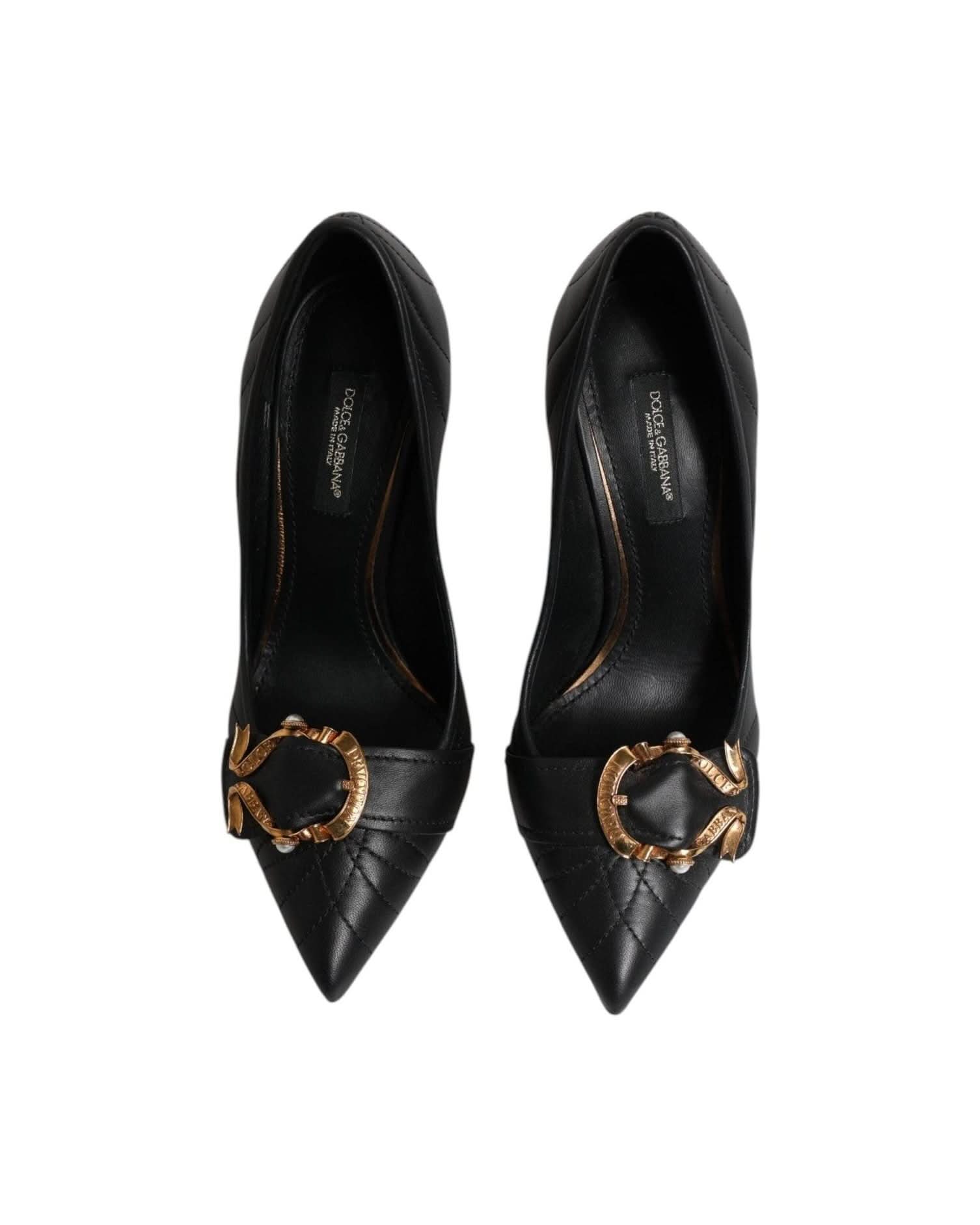 Dolce & Gabbana Black Leather Devotion Heels Pumps Shoes Heels