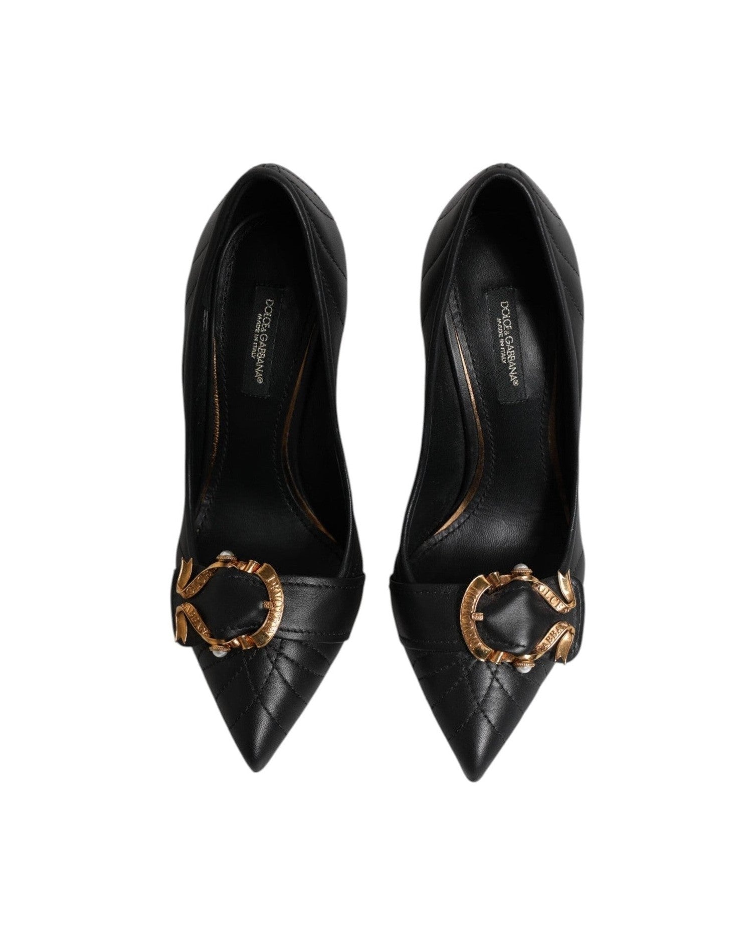 Dolce & Gabbana Black Leather Devotion Heels Pumps Shoes Heels