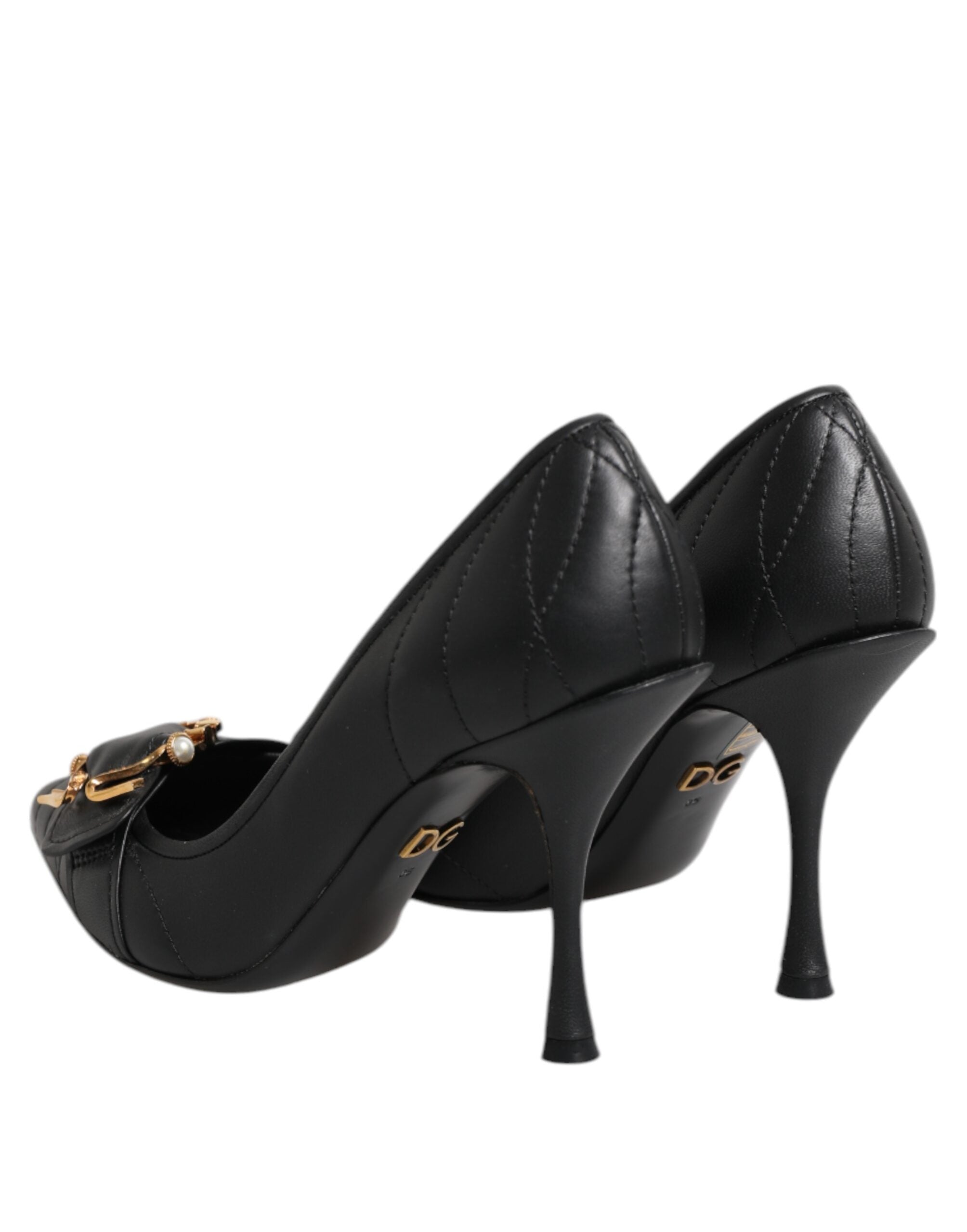 Dolce & Gabbana Black Leather Devotion Heels Pumps Shoes Glam Steals
