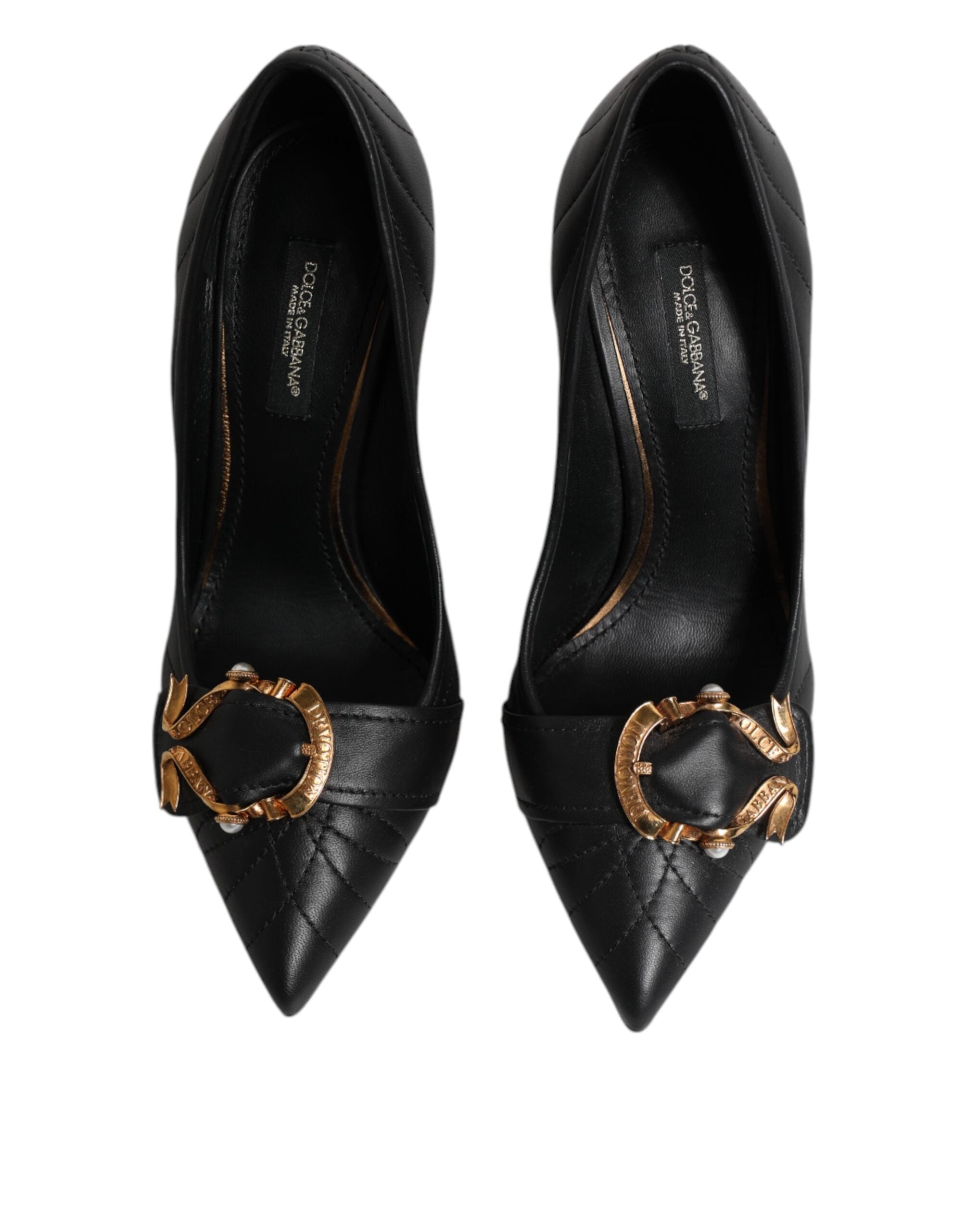 Dolce & Gabbana Black Leather Devotion Heels Pumps Shoes Glam Steals