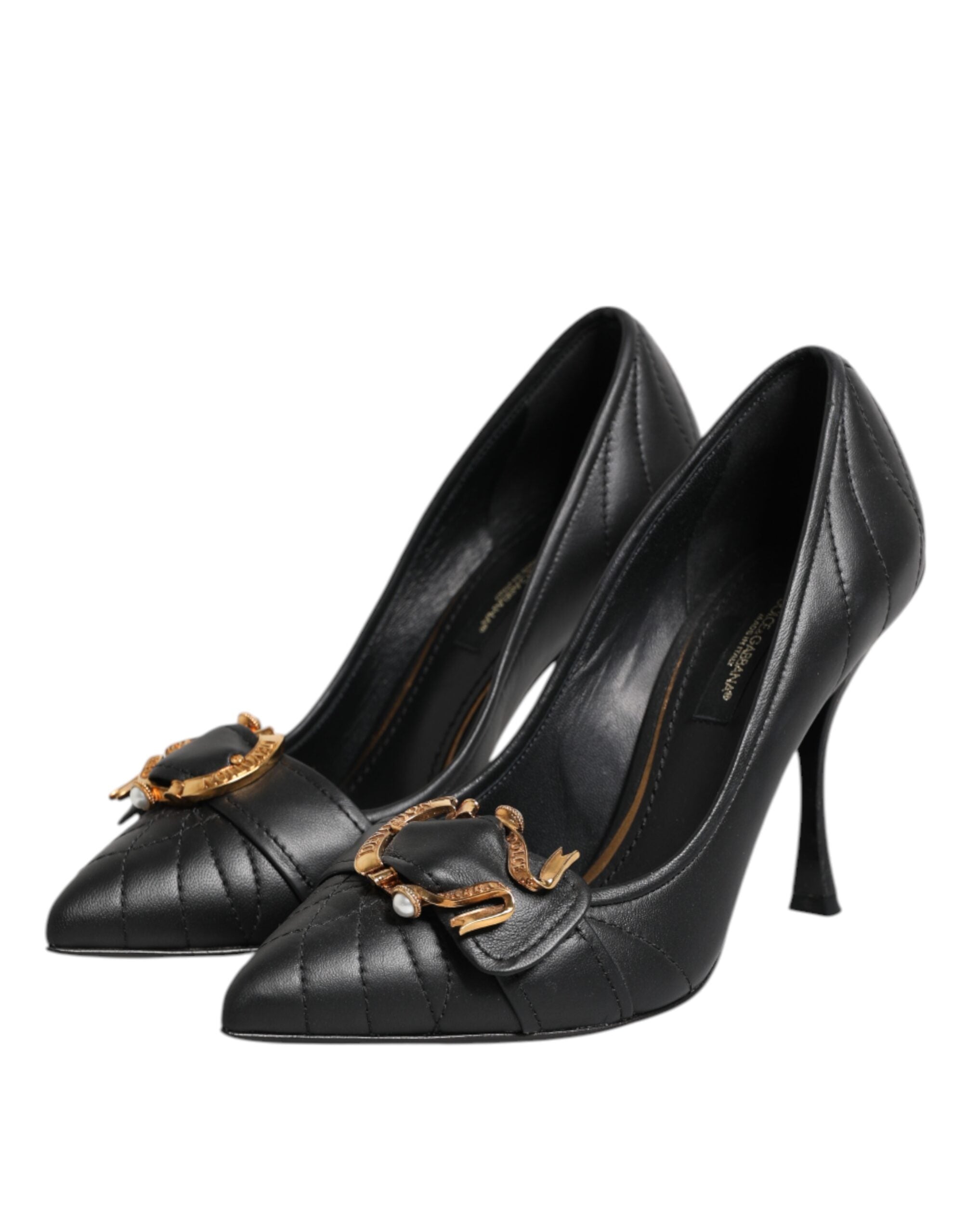 Dolce & Gabbana Black Leather Devotion Heels Pumps Shoes Glam Steals