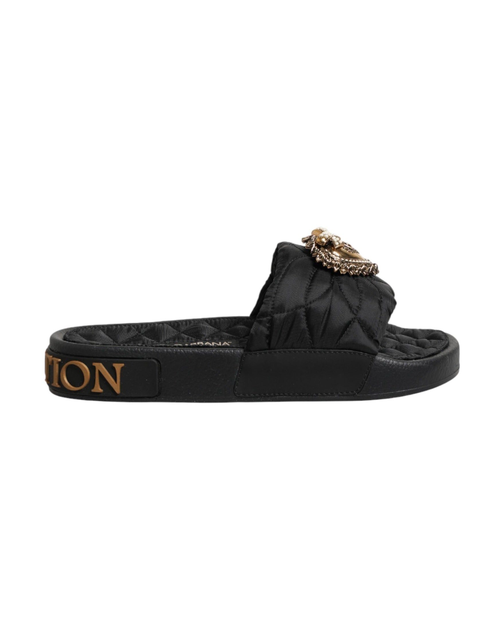 Dolce & Gabbana Black Leather Devotion Matelassé Slides Shoes Glam Steals