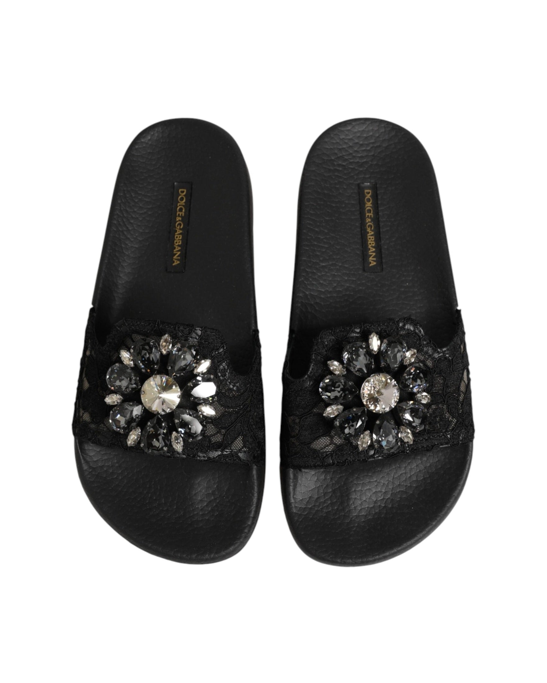 Dolce & Gabbana Black Leather Devotion Matelassé Slides Shoes Glam Steals