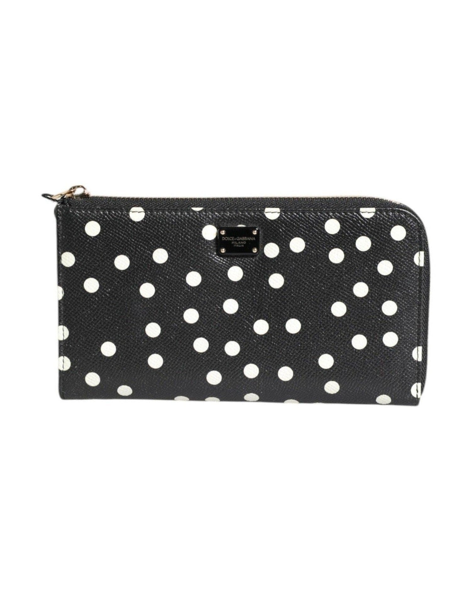 Dolce & Gabbana Black Leather White Dotted Zip Around Continental Wallet Glam Steals