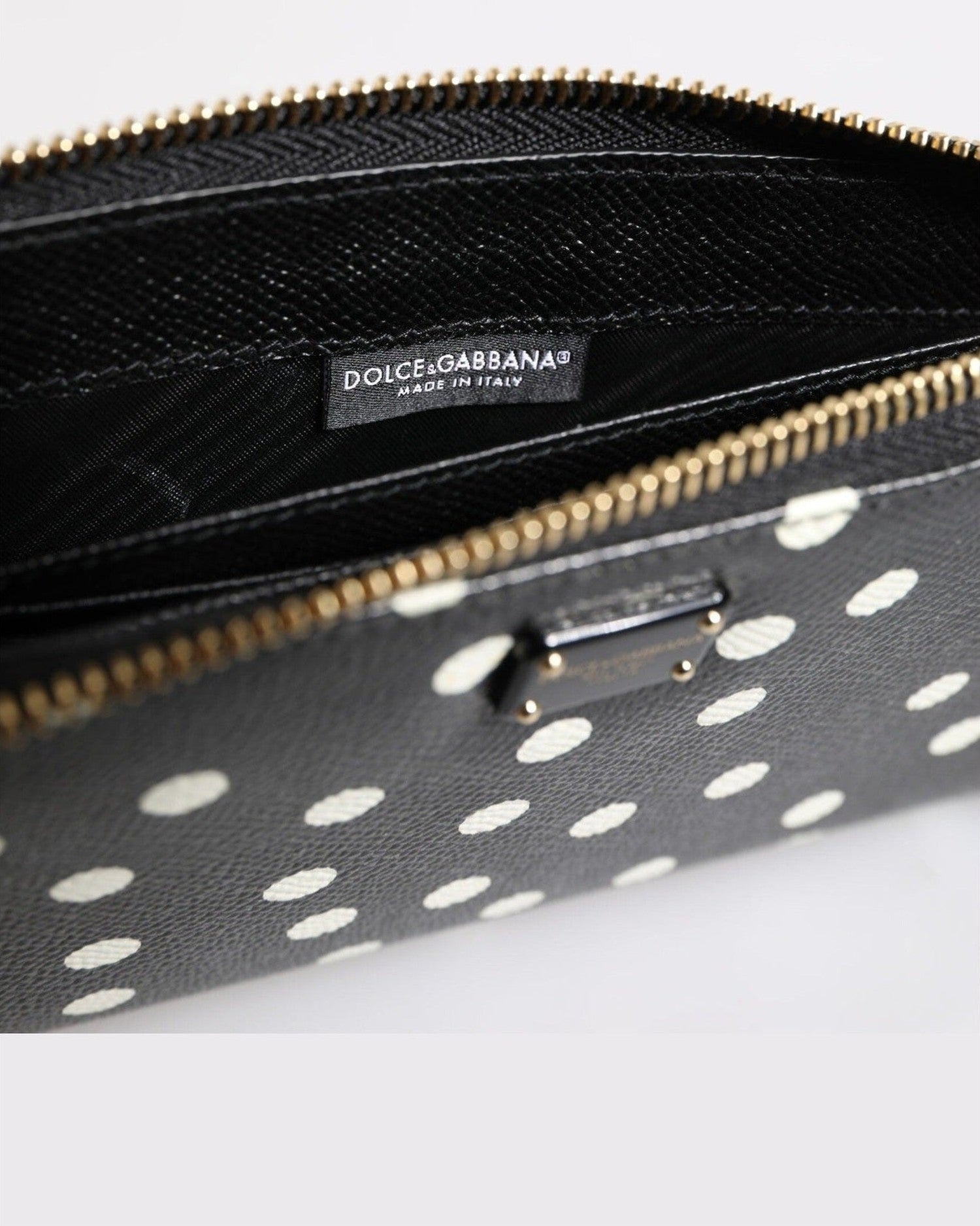 Dolce & Gabbana Black Leather White Dotted Zip Around Continental Wallet Glam Steals