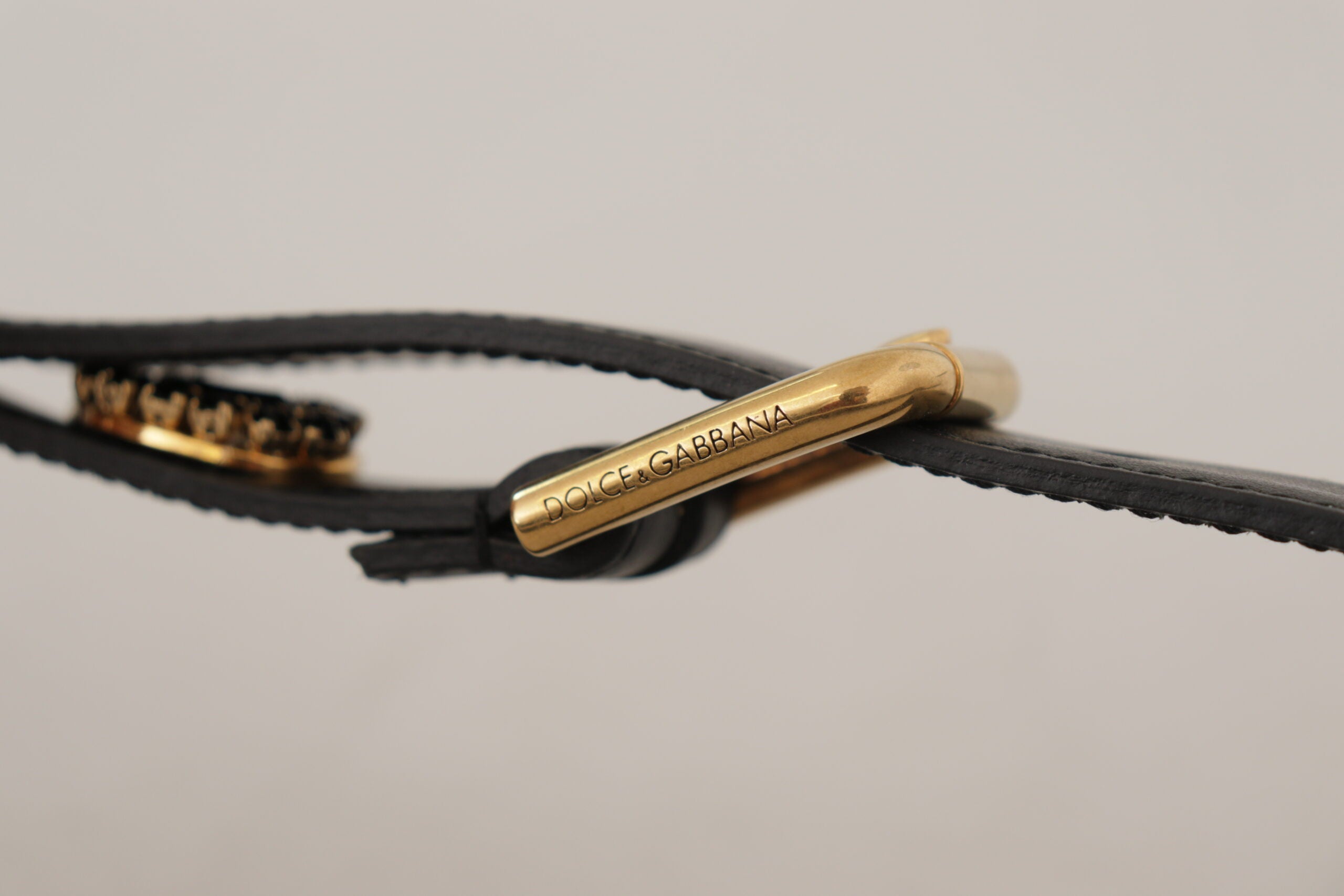 Dolce & Gabbana Black Leather Embellished Crystal Logo Belt Glam Steals